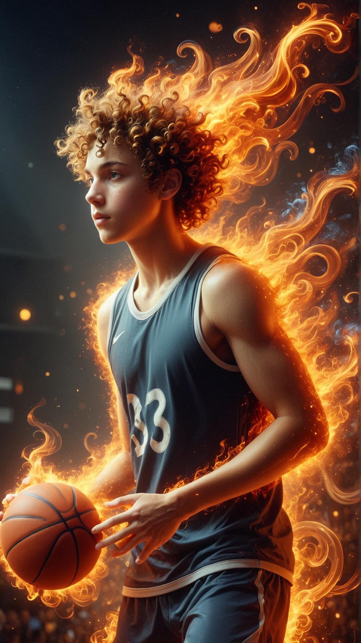 <lora:ElementFireSDXL:1>ElementFire Orange a 16 y.o. boy with curly hair practicing basketball free throws,Highly detailed, vibrant microscopic photography of a thriving microscopic world, showcasing colorful algae, intricate diatoms, dynamic bacteria, and other microorganisms, with a sense of depth and motion, abstract composition, clean background, shallow depth of field, high resolution, crisp details, smooth bokeh, vibrant colors, surreal atmosphere, concept art, artstation, wallpaper, illustration, illustrative style, dramatic lighting, evoking curiosity, educational, intriguing, detailed texture, detailed foreground, detailed background, watercolor style, pastel colors, storytelling, conceptual, imaginative, imaginative realm, enchanting flames, burning fire, blazing, (Masterpiece:1.3) (best quality:1.2) (high quality:1.1)