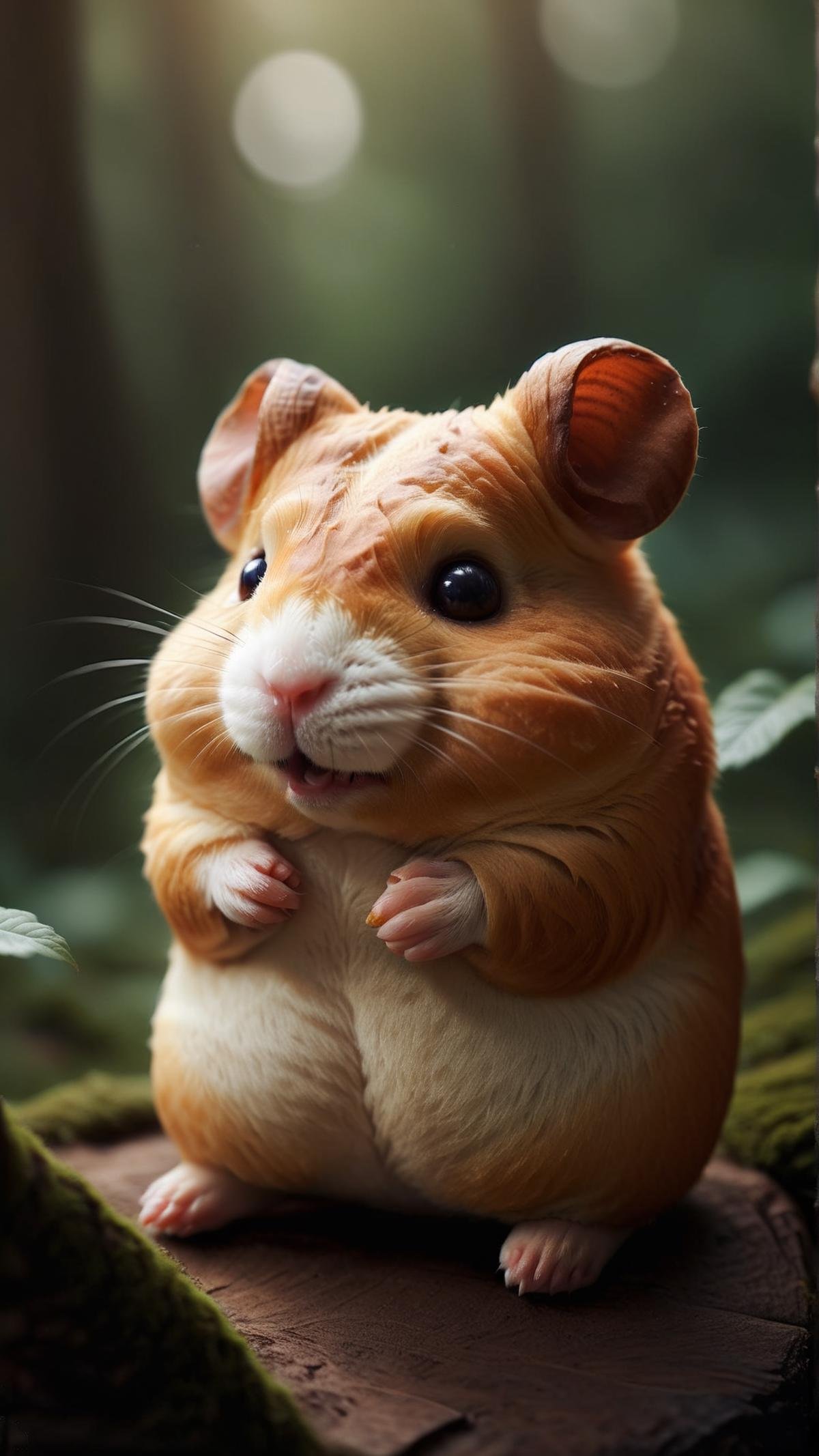 Cinematic photo of  <lora:CroissantStyleXL:1> CroissantStyle hamster, in location: enchanted forest clearing, detailed background, BOKEH, DOF, atmospheric