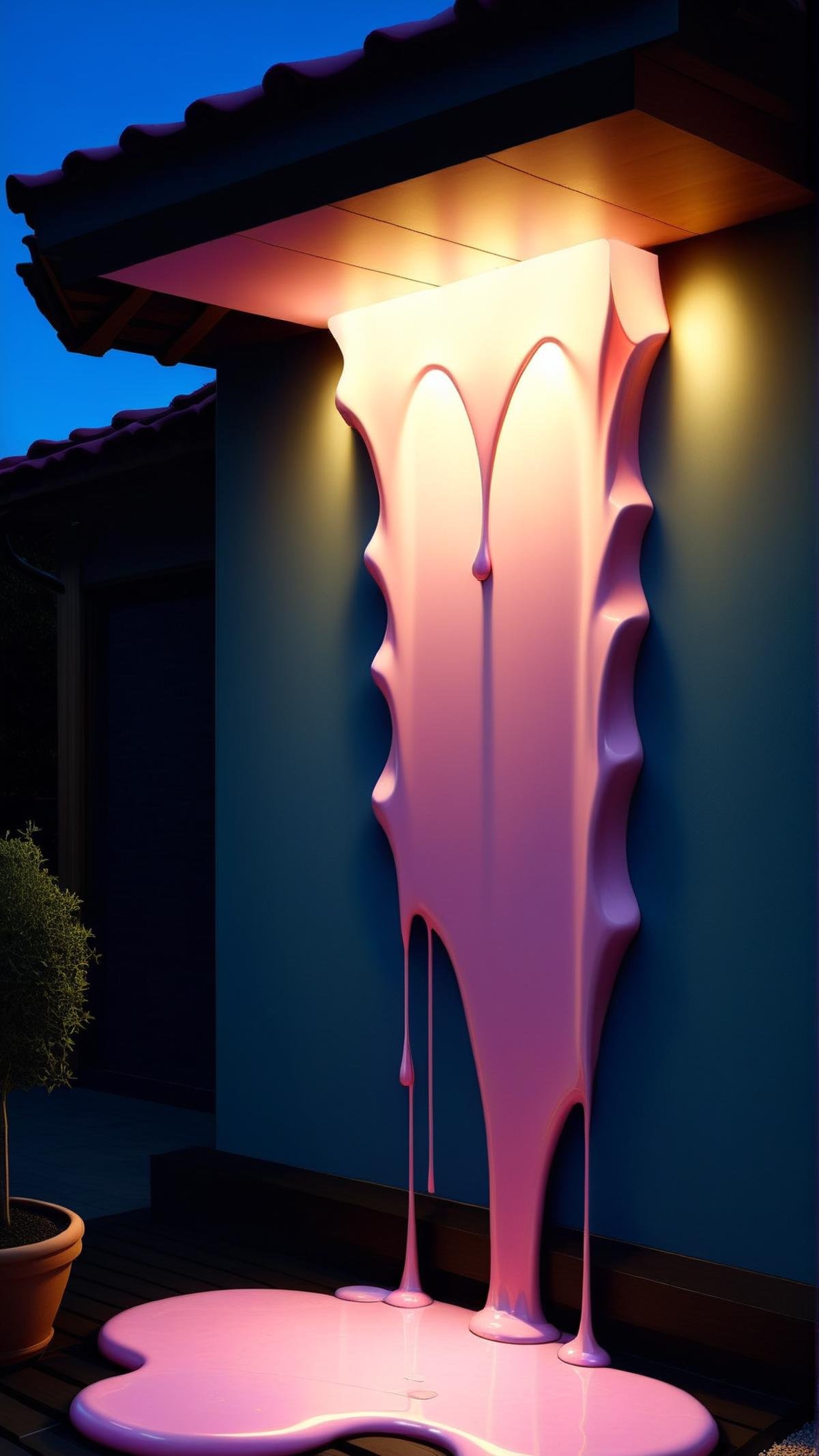 <lora:CheeseOnTopStyleXL:1> CheeseOnTopStyle, Pink cheese, quantum particle accelerator lab, clay tiles roof,wood,conglomerate stone,glass, incandescent outdoor lamps,led outdoor lights, wall washing, melted liquid on top, (Masterpiece:1.3) (best quality:1.2) (high quality:1.1)