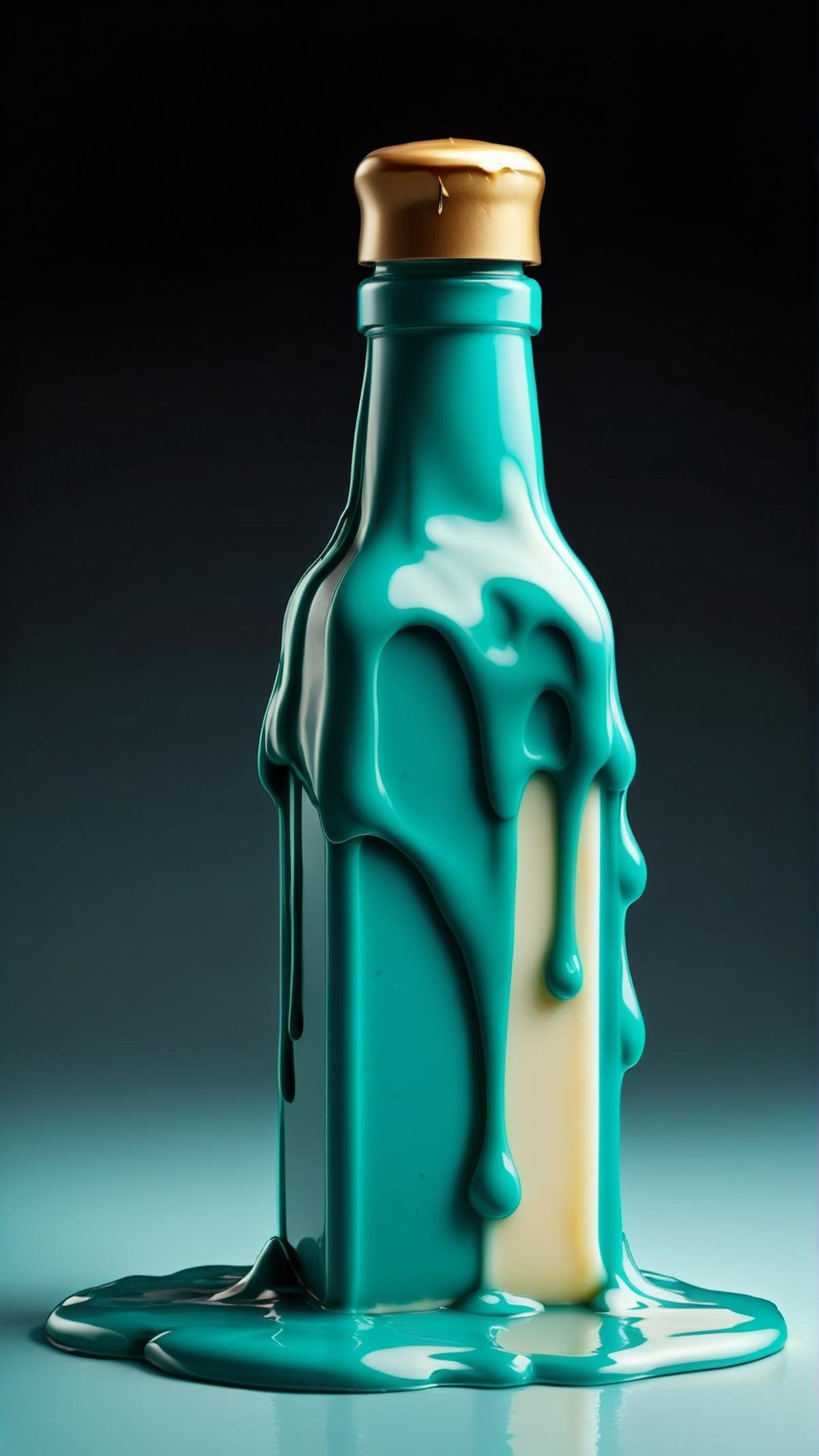 <lora:CheeseOnTopStyleXL:1> CheeseOnTopStyle, Teal cheese, bottle, melted liquid on top, (Masterpiece:1.3) (best quality:1.2) (high quality:1.1)