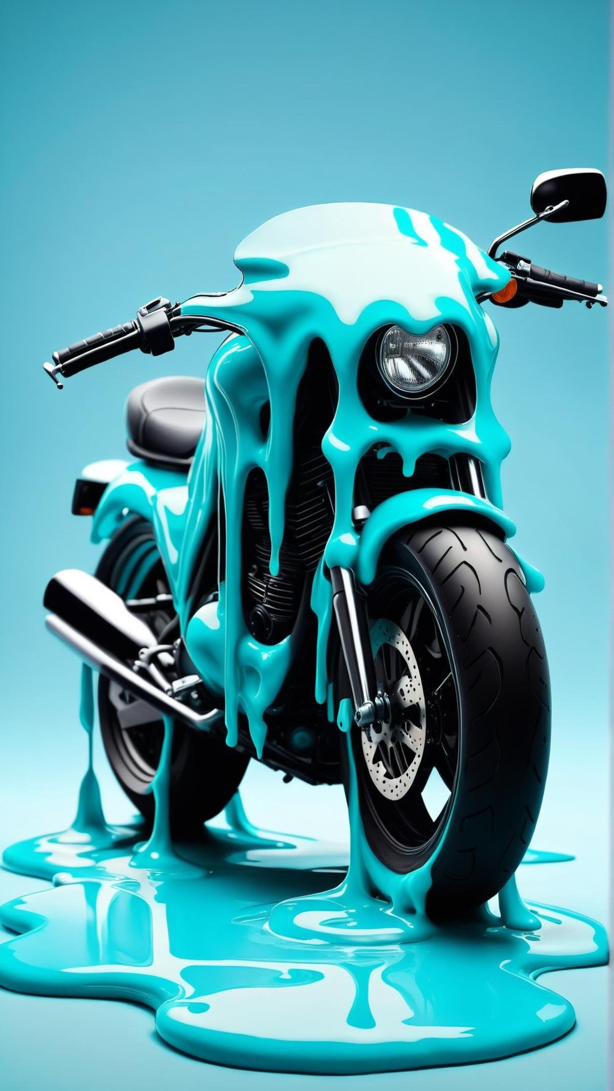 <lora:CheeseOnTopStyleXL:1> CheeseOnTopStyle, Cyan cheese, motorbike, melted liquid on top, (Masterpiece:1.3) (best quality:1.2) (high quality:1.1)