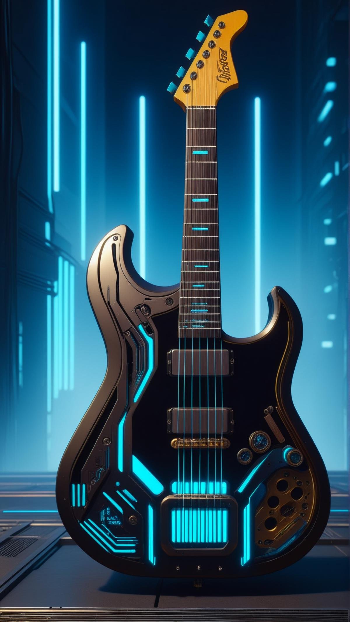 <lora:C7b3rp0nkStyleXL:1.3> C7b3rp0nkStyle Guitar slide, cyberpunk, sci-fi, futuristic, tech