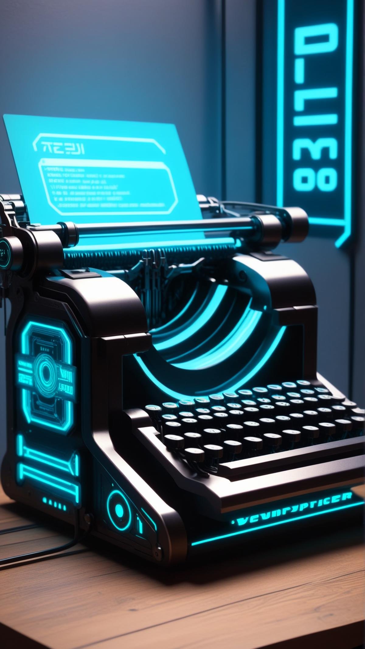 <lora:C7b3rp0nkStyleXL:1.3> C7b3rp0nkStyle vintage-inspired typewriter, cyberpunk, sci-fi, futuristic, tech