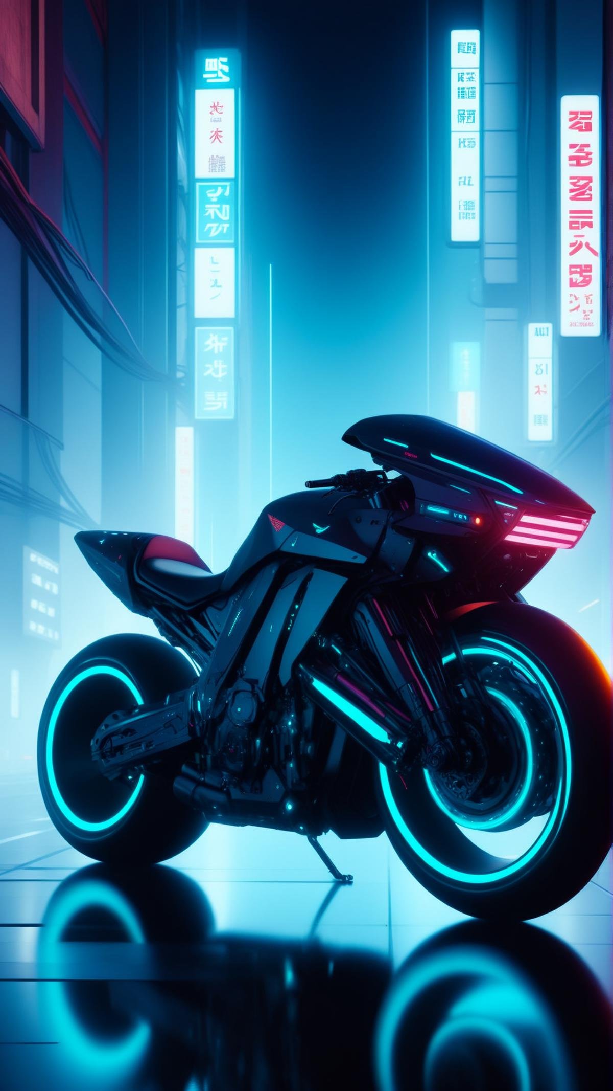 <lora:C7b3rp0nkStyleXL:1.3> C7b3rp0nkStyle motorbike, cyberpunk, sci-fi, futuristic, tech