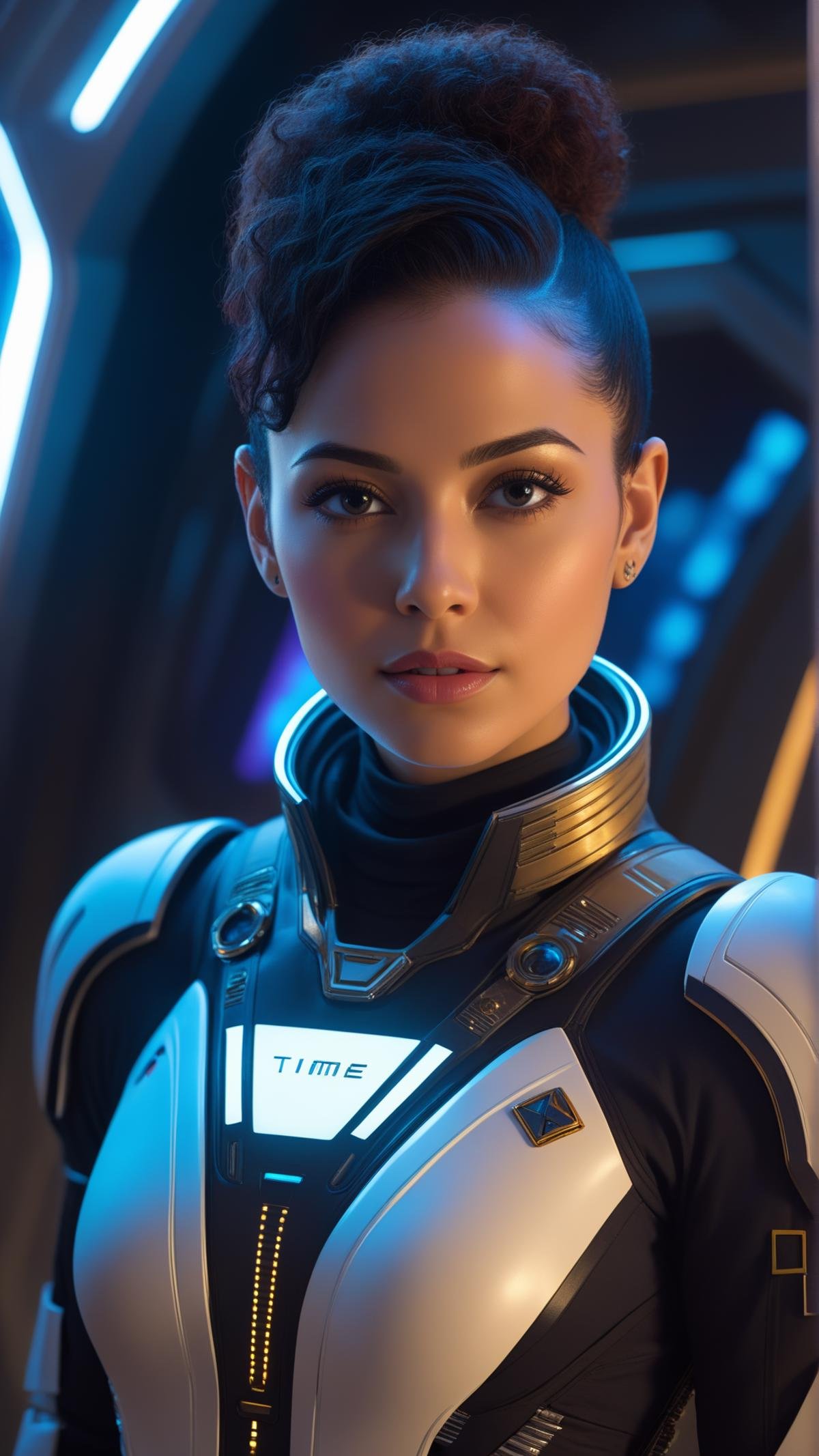 <lora:C7b3rp0nkStyleXL:1.3> C7b3rp0nkStyle Style-GravityMagic, portrait, solo, half shot, looking at viewer, detailed background, detailed face, (<lora:Cyber_Egypt:0.6>, Cyber_Egypt theme:1.1), space explorer, wearing sleek  space suit,  insignia,  firm determination, lost in space, drifting in space,    time vortex in background, eerie glow, epic scifi atmosphere,, cyberpunk, sci-fi, futuristic, tech