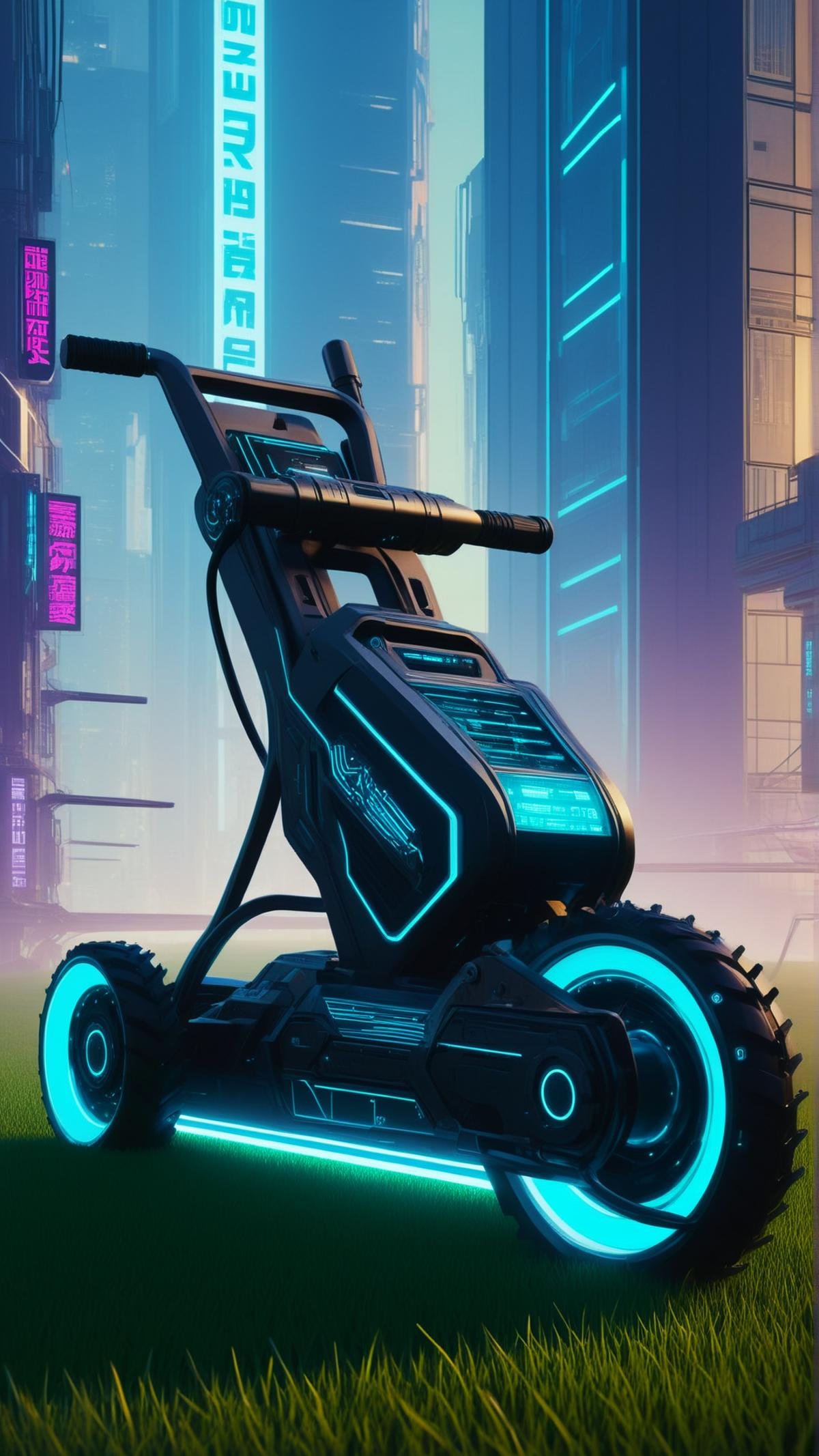 <lora:C7b3rp0nkStyleXL:1.3> C7b3rp0nkStyle Lawn edger, cyberpunk, sci-fi, futuristic, tech