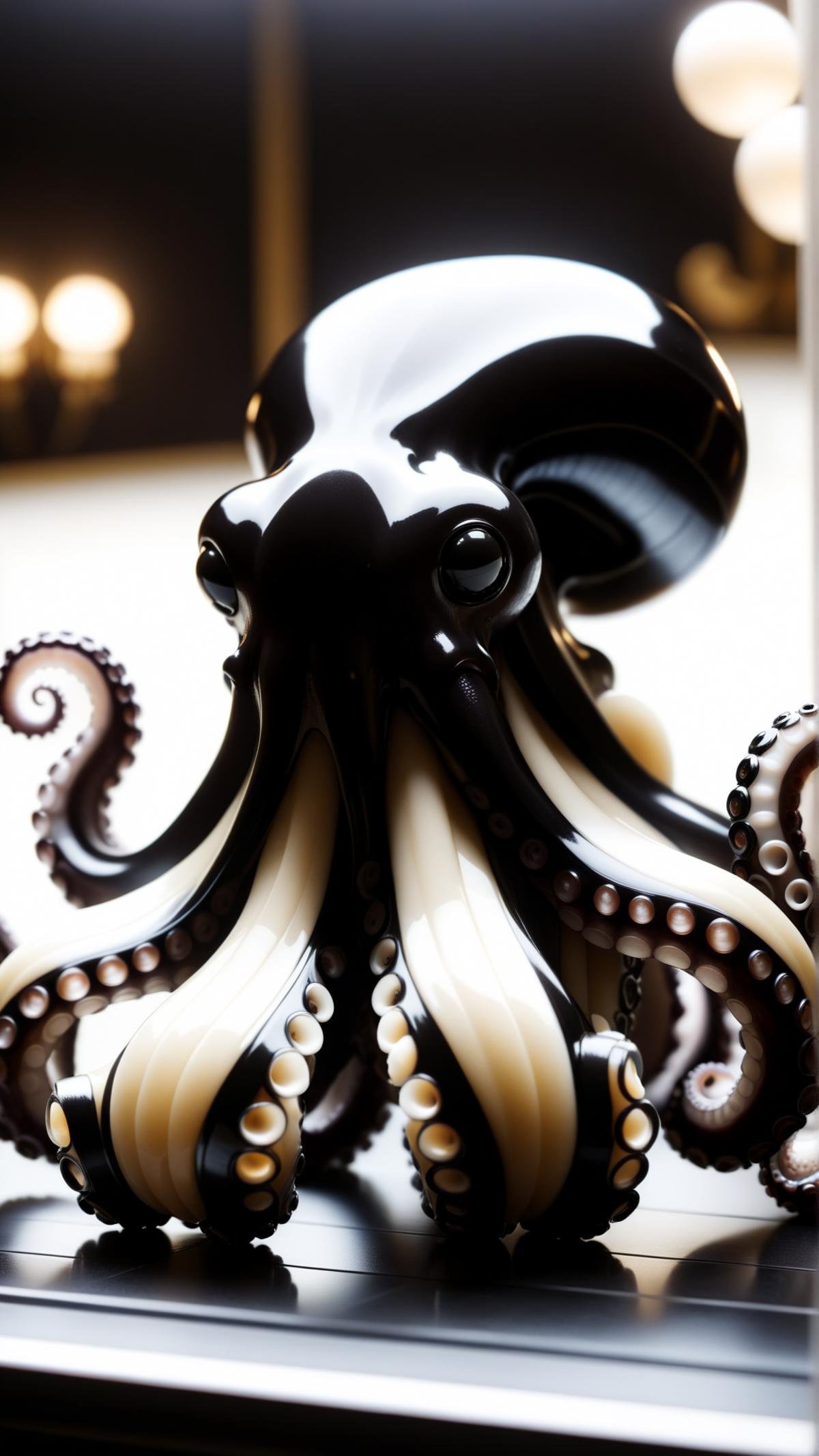 <lora:P14n03l3g4nt3b0n3XL:1>P14n03l3g4nt3b0n3 octopus, black, white, ebony, ivory, luxury, 24mm, (analog, cinematic, film grain:1.3), Bokeh DOF, (Masterpiece:1.3) (best quality:1.2) (high quality:1.1)