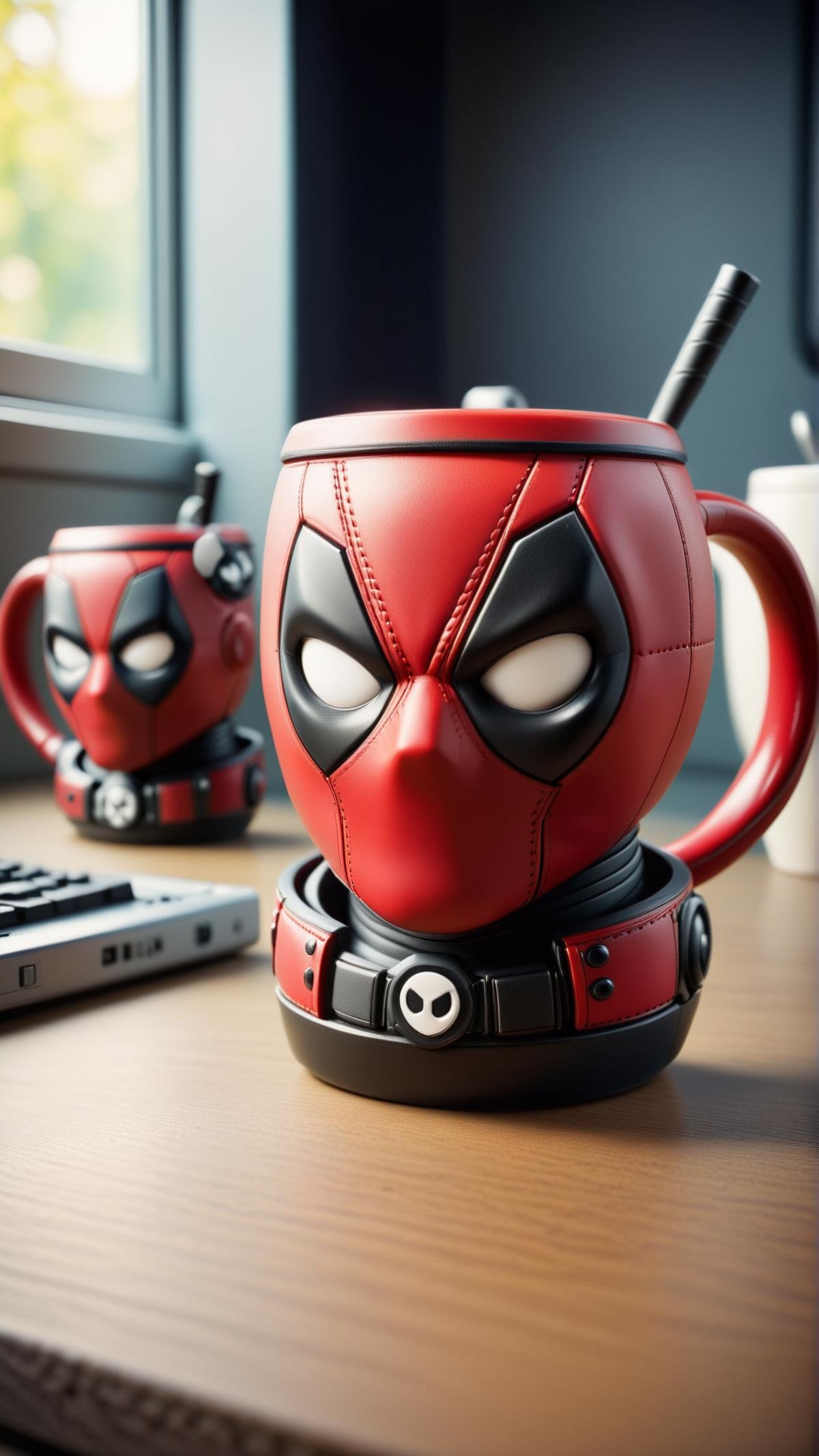 <lora:DeadpoolStyleXL:1>DeadpoolStyle Mugs, 24mm, (analog, cinematic, film grain:1.3), Bokeh DOF, (Masterpiece:1.3) (best quality:1.2) (high quality:1.1)