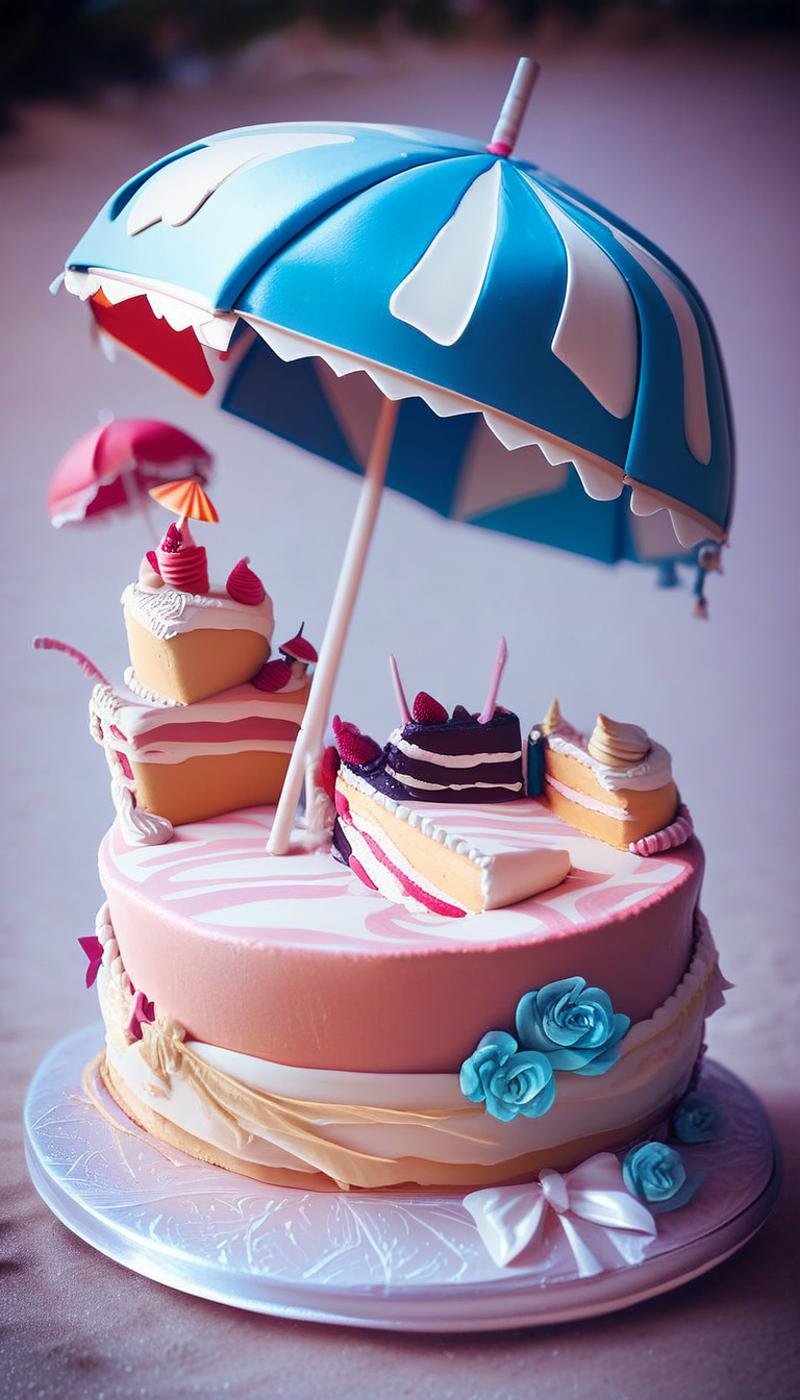 score_9, score_8_up, score_7_up, score_6_up, score_5_up, <lora:CakeStylePony:1> a custom cake, (CakeStyle Beach umbrella:1.3), made as a cake, (Masterpiece:1.3) (best quality:1.2) (high quality:1.1)