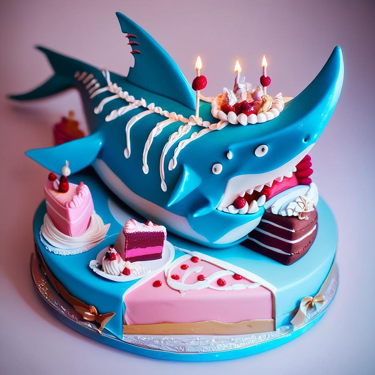 score_9, score_8_up, score_7_up, score_6_up, score_5_up, <lora:CakeStylePony:1> a custom cake, (CakeStyle shark:1.3), made as a cake, (Masterpiece:1.3) (best quality:1.2) (high quality:1.1)