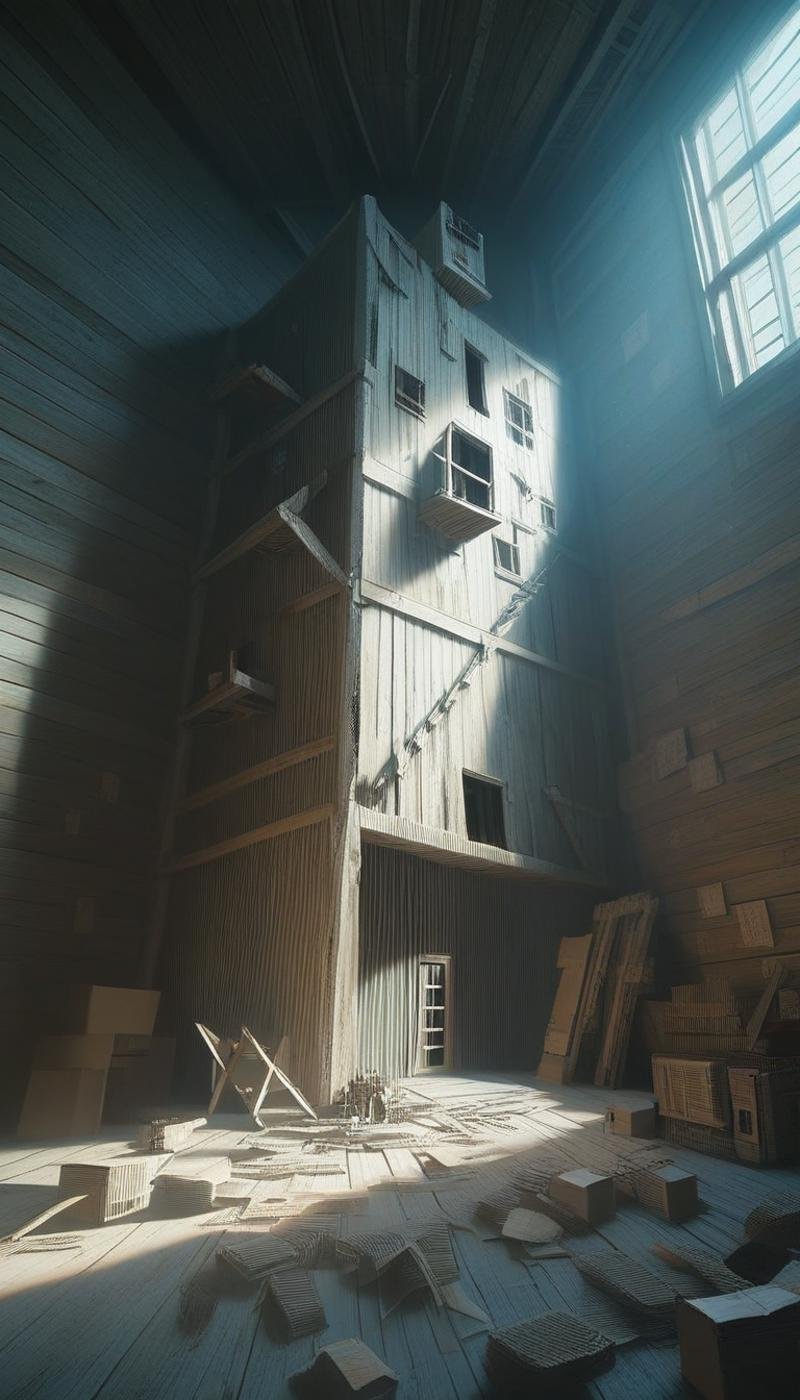 score_9, score_8_up, score_7_up, score_6_up, <lora:CardboardStylePony:0.8> CardboardStyle an abandoned cabin hidden deep in the gloomy woods made out of cardboard, source_anime, (Masterpiece:1.3) (best quality:1.2) (high quality:1.1)