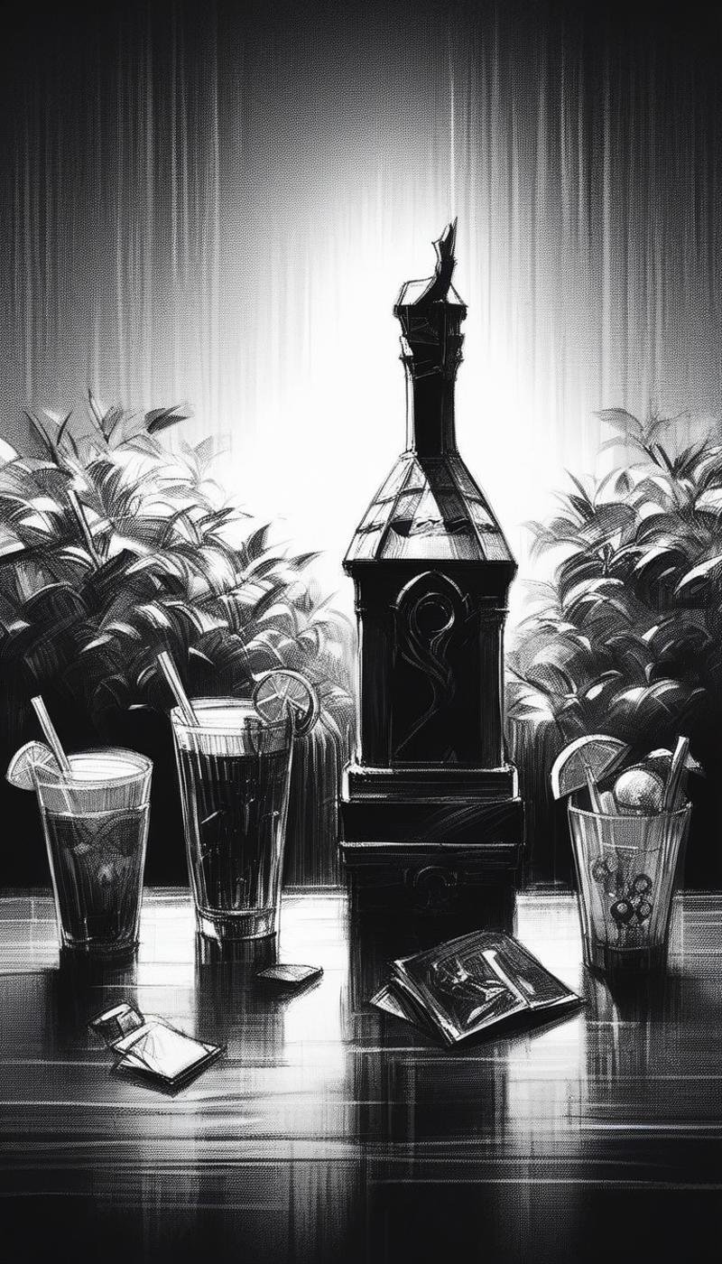 score_9, score_8_up, score_7_up, score_6_up, <lora:CharcoalDarkStylePony:1> CharcoalDarkStyle drink, source_anime, dark, sketch, drawn with charcoal, monochrome, black and white, (Masterpiece:1.3) (best quality:1.2) (high quality:1.1)