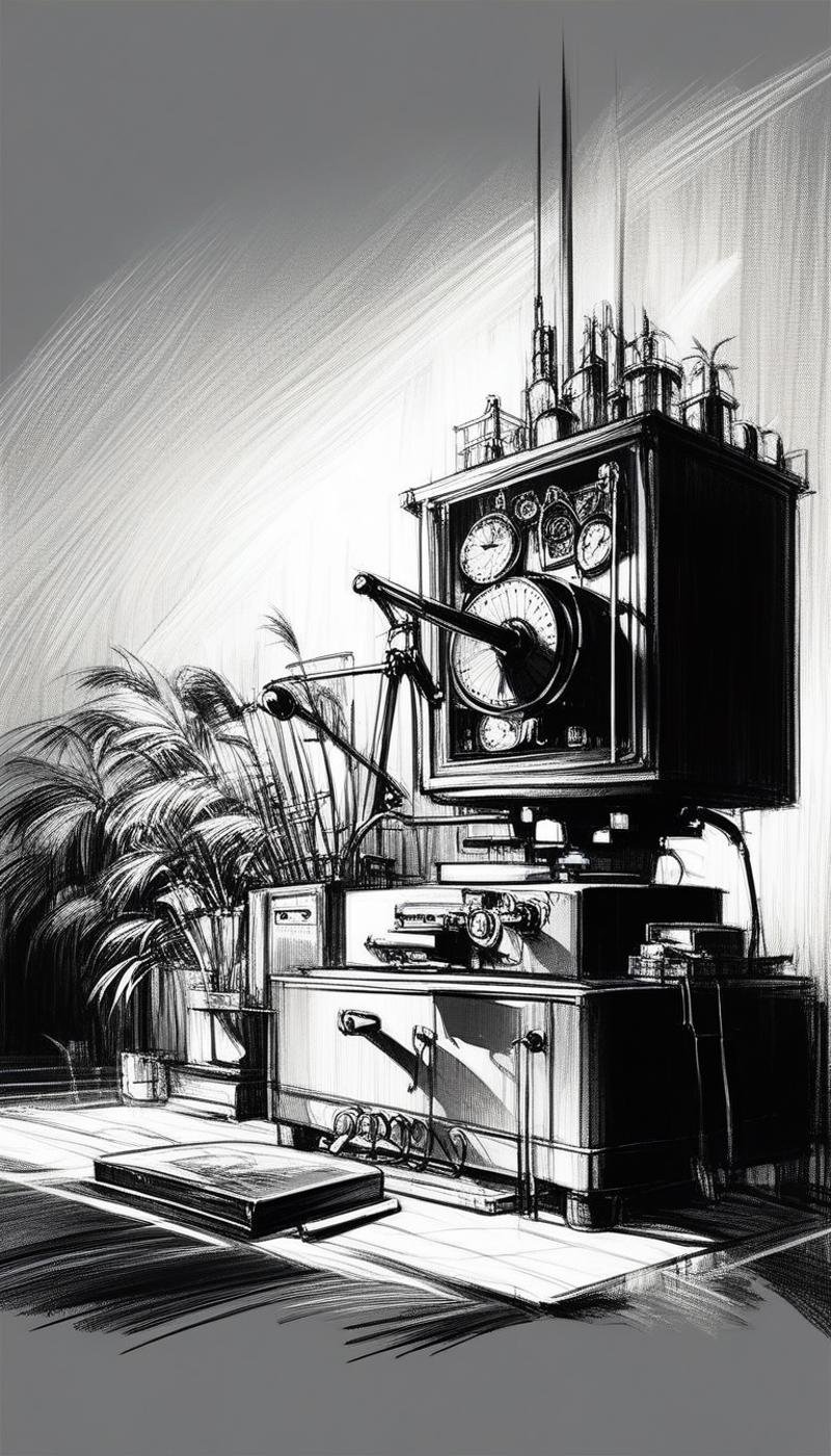 score_9, score_8_up, score_7_up, score_6_up, <lora:CharcoalDarkStylePony:1> CharcoalDarkStyle vintage typewriter, source_anime, dark, sketch, drawn with charcoal, monochrome, black and white, (Masterpiece:1.3) (best quality:1.2) (high quality:1.1)