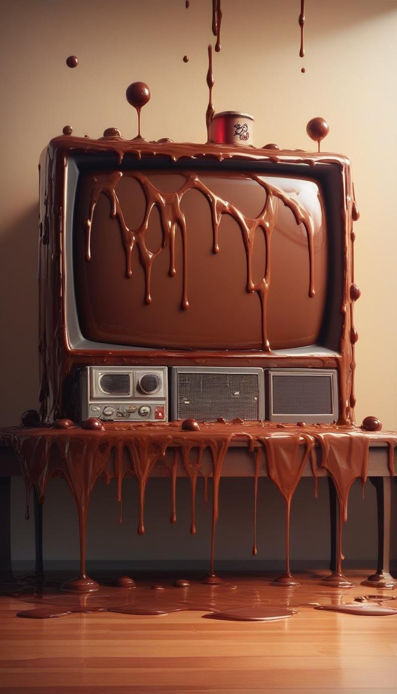 score_9, score_8_up, score_7_up, score_6_up, <lora:ChocolateWetStylePony:0.7> ChocolateWetStyle 50s television, melted liquid chocolate, (Masterpiece:1.3) (best quality:1.2) (high quality:1.1)