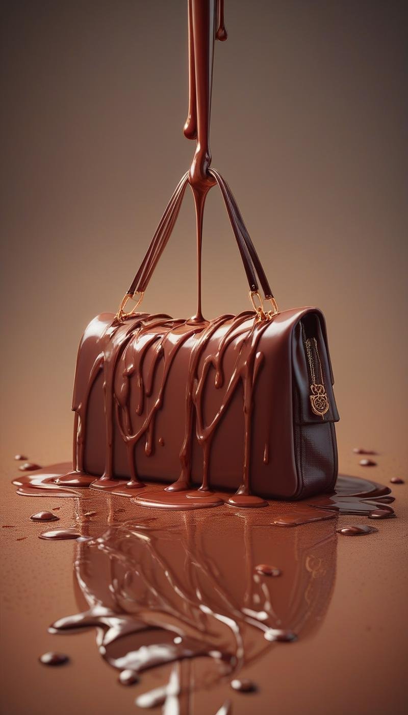 score_9, score_8_up, score_7_up, score_6_up, <lora:ChocolateWetStylePony:0.7> ChocolateWetStyle handbag, melted liquid chocolate, (Masterpiece:1.3) (best quality:1.2) (high quality:1.1)