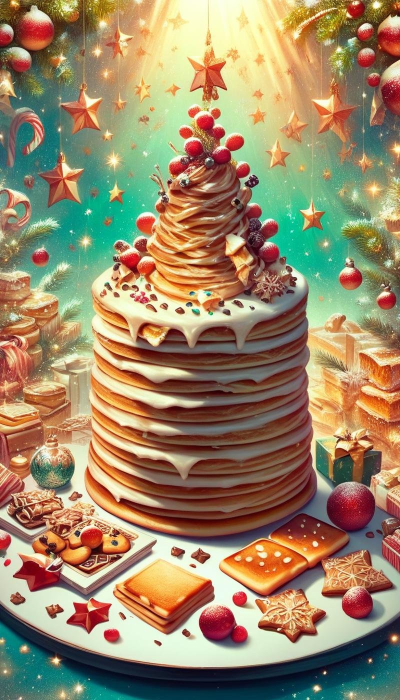 score_9, score_8_up, score_7_up, score_6_up, <lora:ChristmasPostcardPony:0.8> ChristmasPostcard a stack of pancakes with each layer a different landscape, (Masterpiece:1.3) (best quality:1.2) (high quality:1.1)