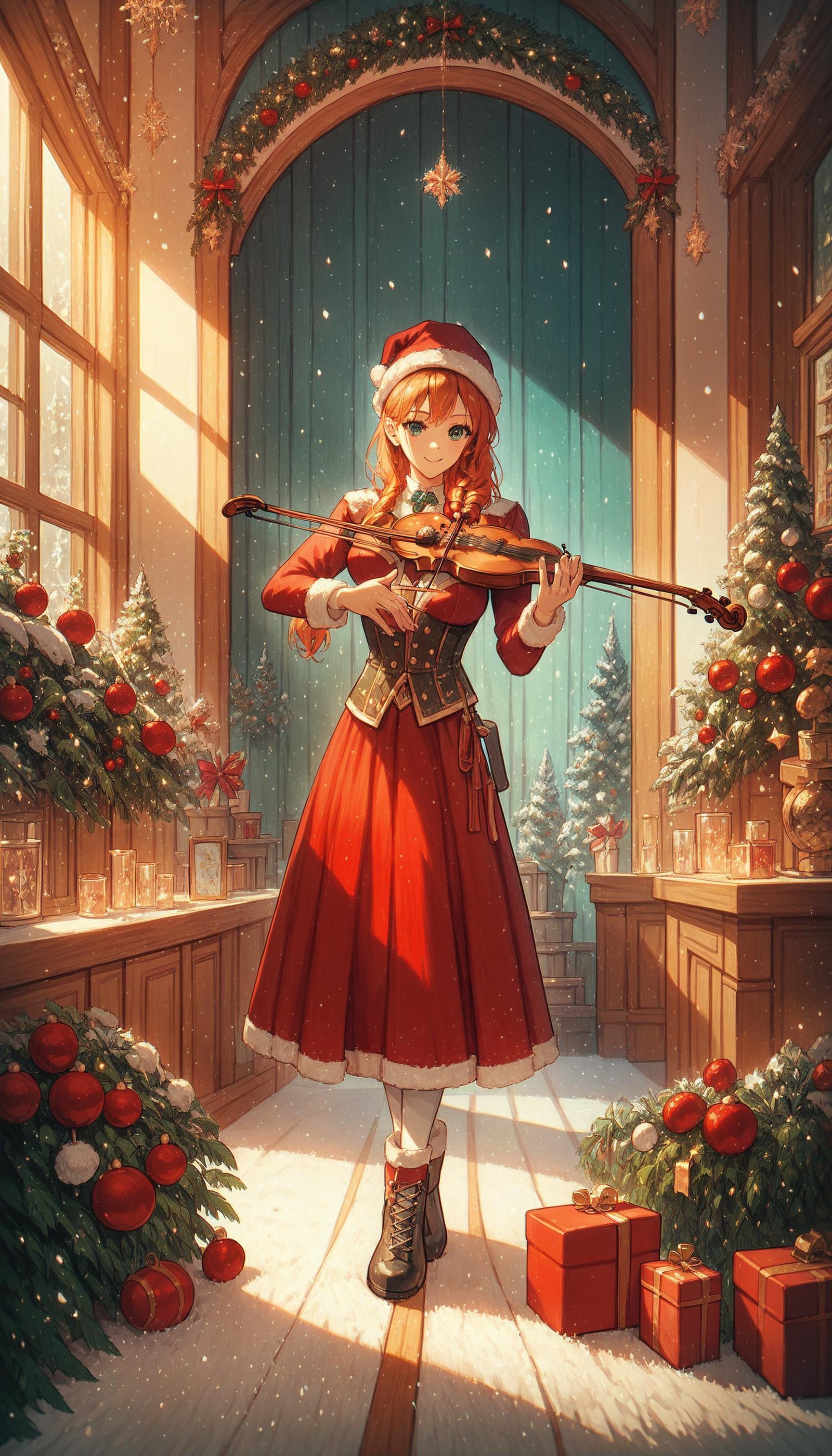 score_9, score_8_up, score_7_up, score_6_up, <lora:ChristmasWinteryPony:0.6> ChristmasWintery Violin, (Masterpiece:1.3) (best quality:1.2) (high quality:1.1)