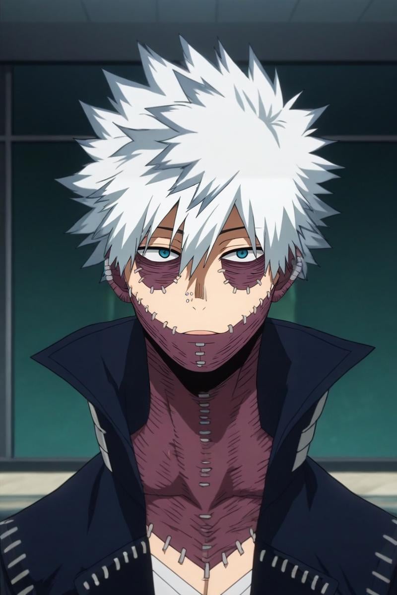score_9, score_8_up, score_7_up, source_anime, rating_safe, intricate details, anime screencap, anime coloring, official style, looking at viewer, , 1boy, solo, male focus, <lora:dabi_bnha_pony:0.96>, dabi_bnha, white hair, blue eyes, short hair, spiked hair, hair between eyes, bangs, scar, burn scar, scar on face, piercing, stitches, , , , symmetry, disneyland, indoors, legs together, :o, , <lora:sdxl_lightning_8step_lora:1>