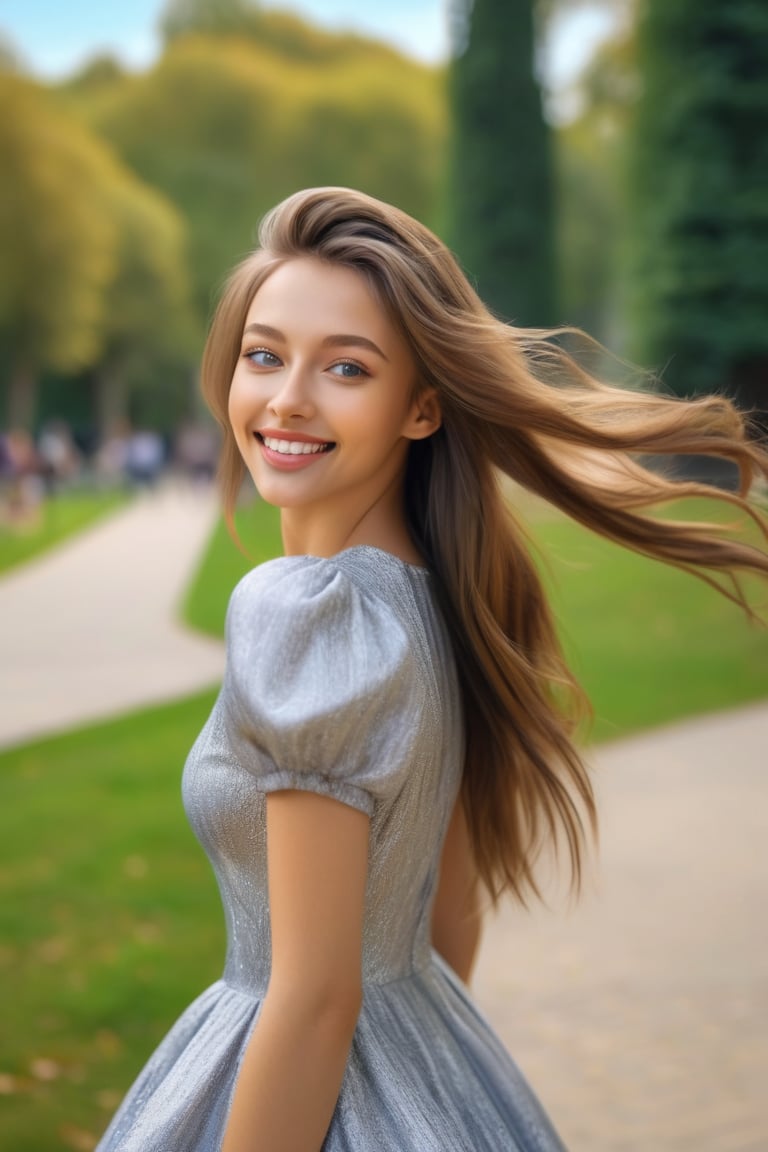 1 woman 26 year-old, random dress, long hair, amazing face and eyes, image hyperealism, (masterpiece, best quality, photorealistic, 8k raw photo), light smile, highest detailed,  in the park, random hairstyle ,Alenka