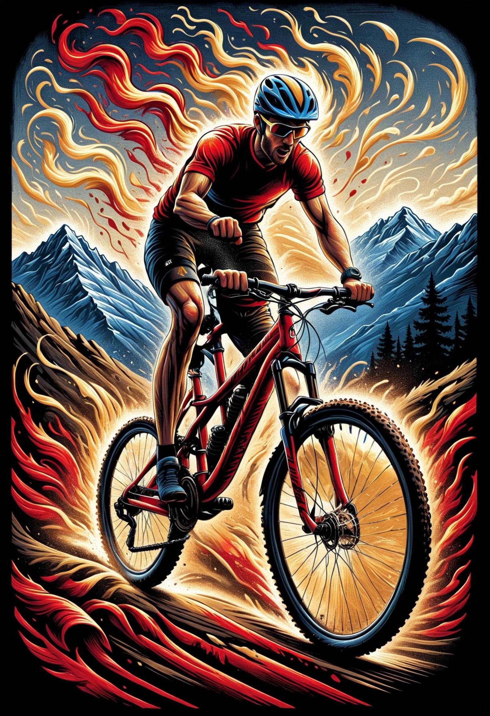 DonMF1r33l3XL Linocut,Mountain Biking,Running (Sprinting, Long Distance),economic history,Sports Psychology,Deism,  <lora:DonMF1r33l3XL:1>