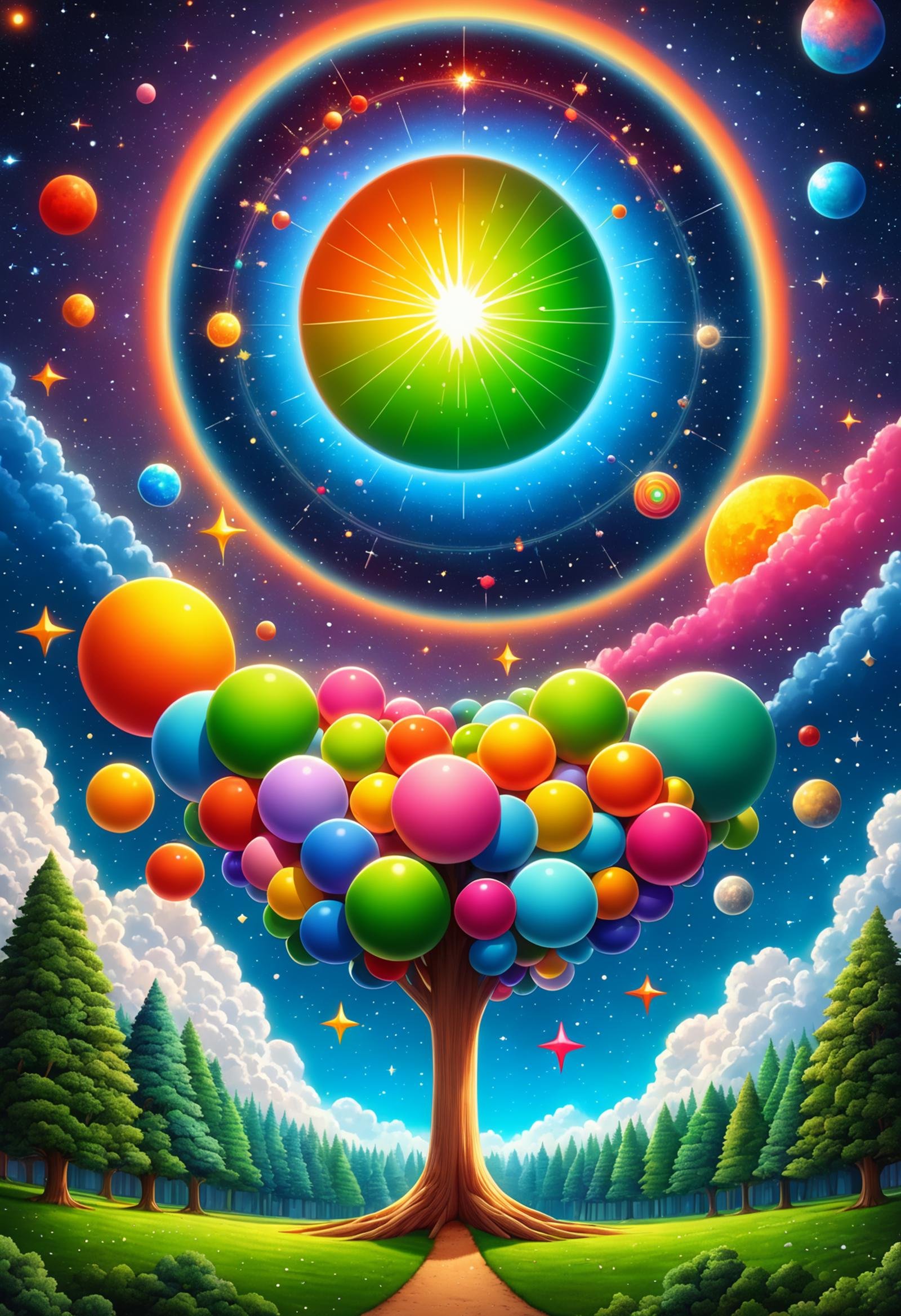 DonMM47hXL, hyper detailed masterpiece, dynamic realistic digital art, awesome quality,troposphere interstellar cosmic ray,meteorology treetop canopy,solid celestial object vignetting,pareidolia, solutions-oriented,celebratory   <lora:DonMM47hXL-000006:1>