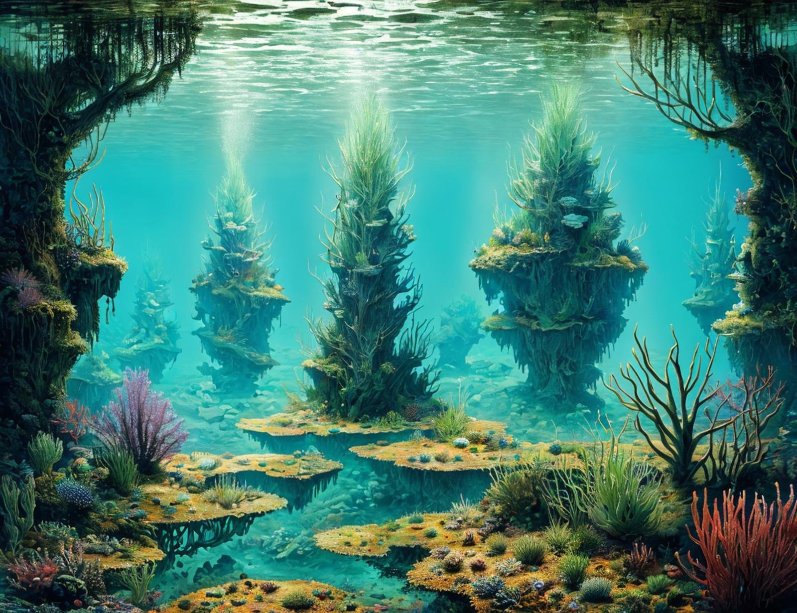 masterpiece illustration, detailed,DonMV1r4l  underwater    in swamp biome  <lora:DonMV1r4l-000006:0.9>
