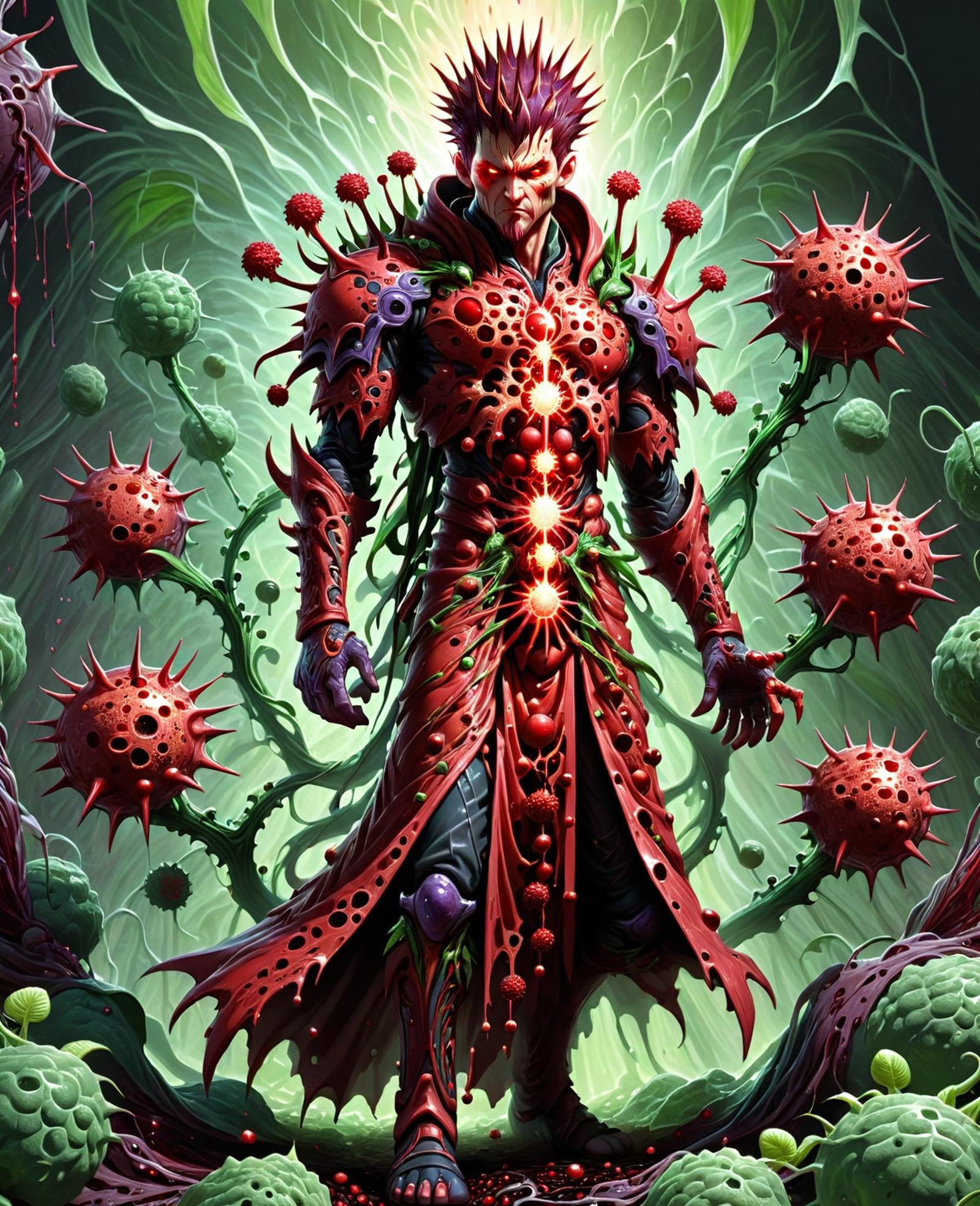 DonMV1r4lXL male cleric  Performing ensorcell shaped like Cascade of red eclipse time and plant manipulation (controlling plant life),    <lora:DonMV1r4lXL-000008:1>