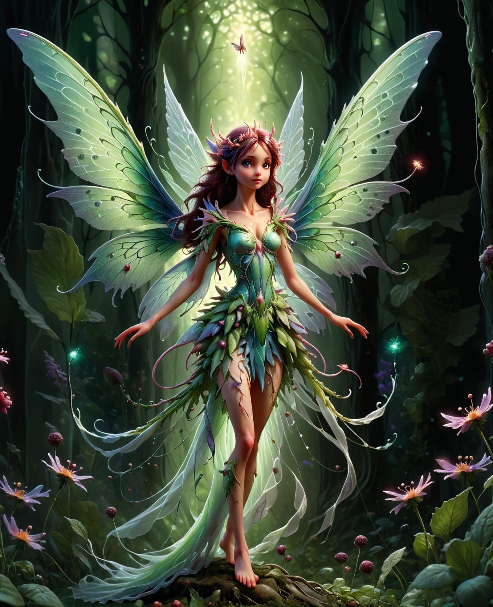 DonMV1r4lXL female  fairy, enchanting ethereal creature, beauty, nature, protectors creatures, sacred places, 1 to 2 feet tall, delicate wings, delicate wings, flit through the air, fantasy,    <lora:DonMV1r4lXL-000008:1>