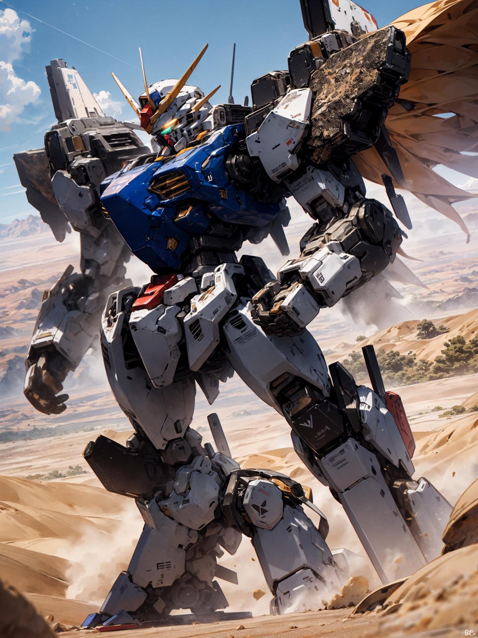 <lora:Gundam V1:0.7>,Gundam,mecha,robot,no humans,glowing,solo,science fiction,glowing eyes,(Mystical desert with sand dunes and shimmering mirages.:1.2),, Best Quality,Masterpiece,Edge quality,gorgeous and intricate detail,Perspective Silhouette,((8k, Best Quality, Masterpiece, Extremely Detailed, Rule of Thirds)),((crazy imagery)),photorealistic,masterpiece,superb,HDR,high resolution,sharp focus,photorealistic rendering,extremely detailed description,professional,intricate details,