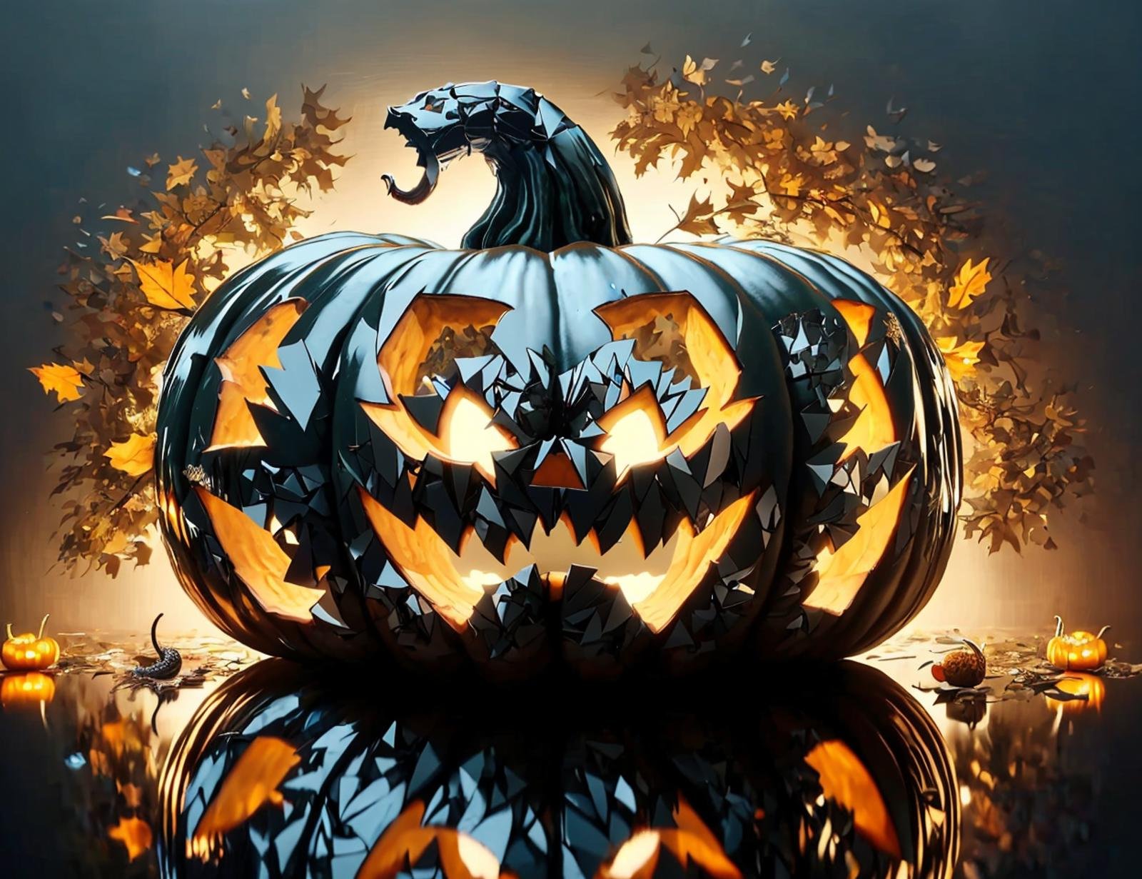 masterpiece, awesome quality, cinematic lighting, detailed, DonMBr0ck3nM1rr0r pumpkin carving, painted pumpkins, funny face, toothless    <lora:DonMBr0ck3nM1rr0r:1>