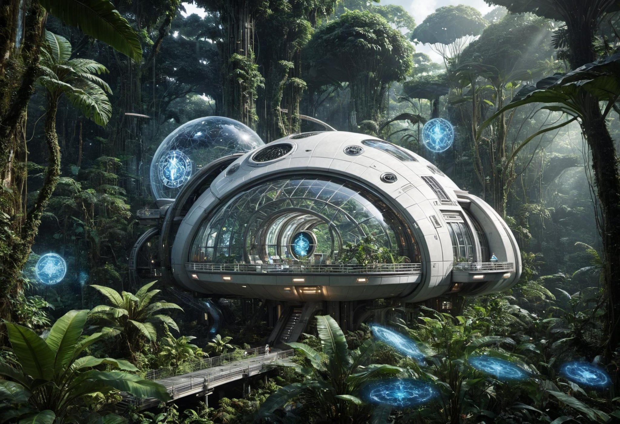 DonMT3chC057ruc7sXL  space station cottage in tropical rainforest biome , tech, scifi,magic  <lora:DonMT3chC057ruc7sXL:1>