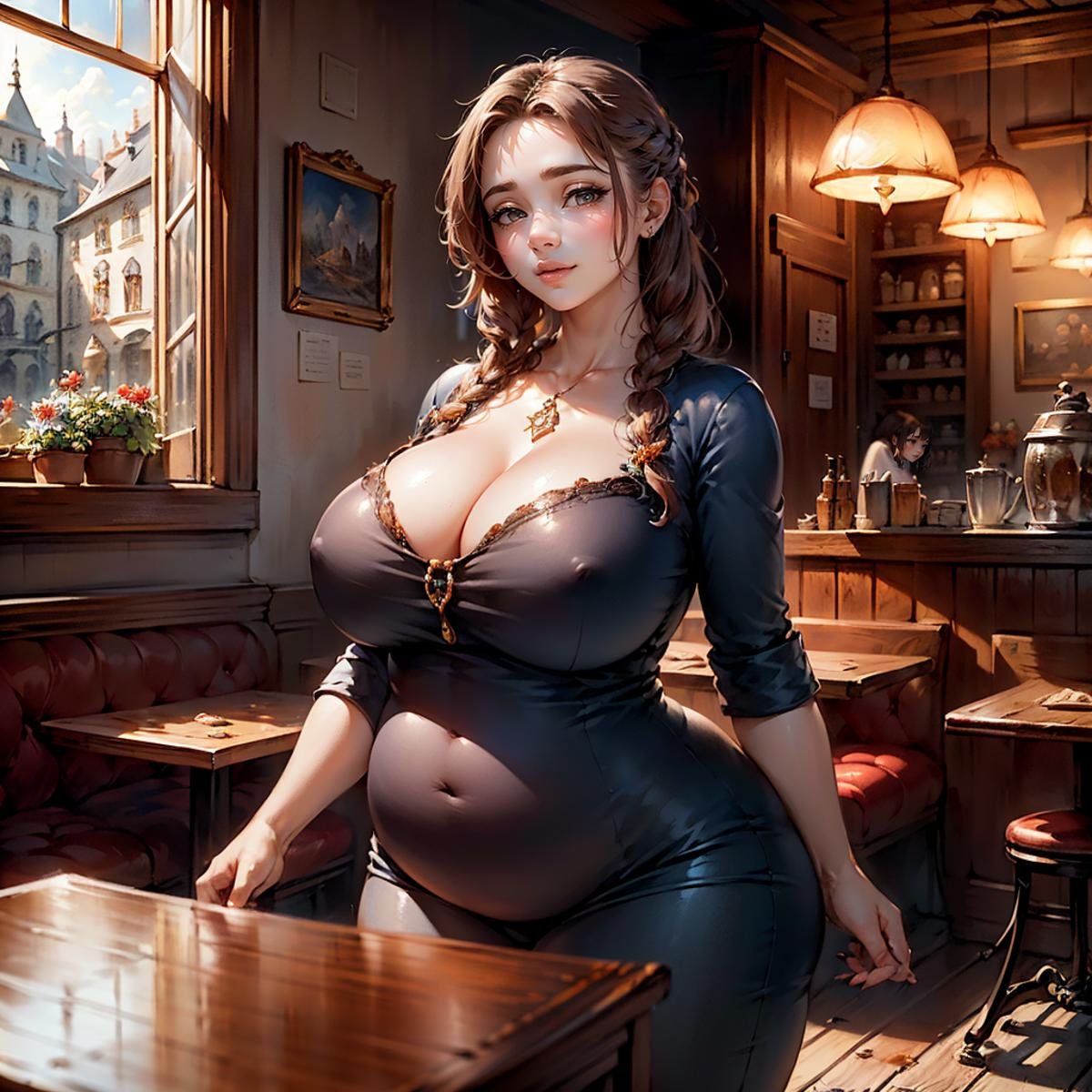 <lora:Chubby:0.8>,chubby,, (masterpiece:1.2),(best quality:1.2),intricate details,newest,ai-generated,perfect anatomy,beautiful girl,(1girl:1.3),prison,Charming café in a quaint European alleyway,edgQuality,<lora:GoodHands-beta2:1>,nice hands,perfect hands,