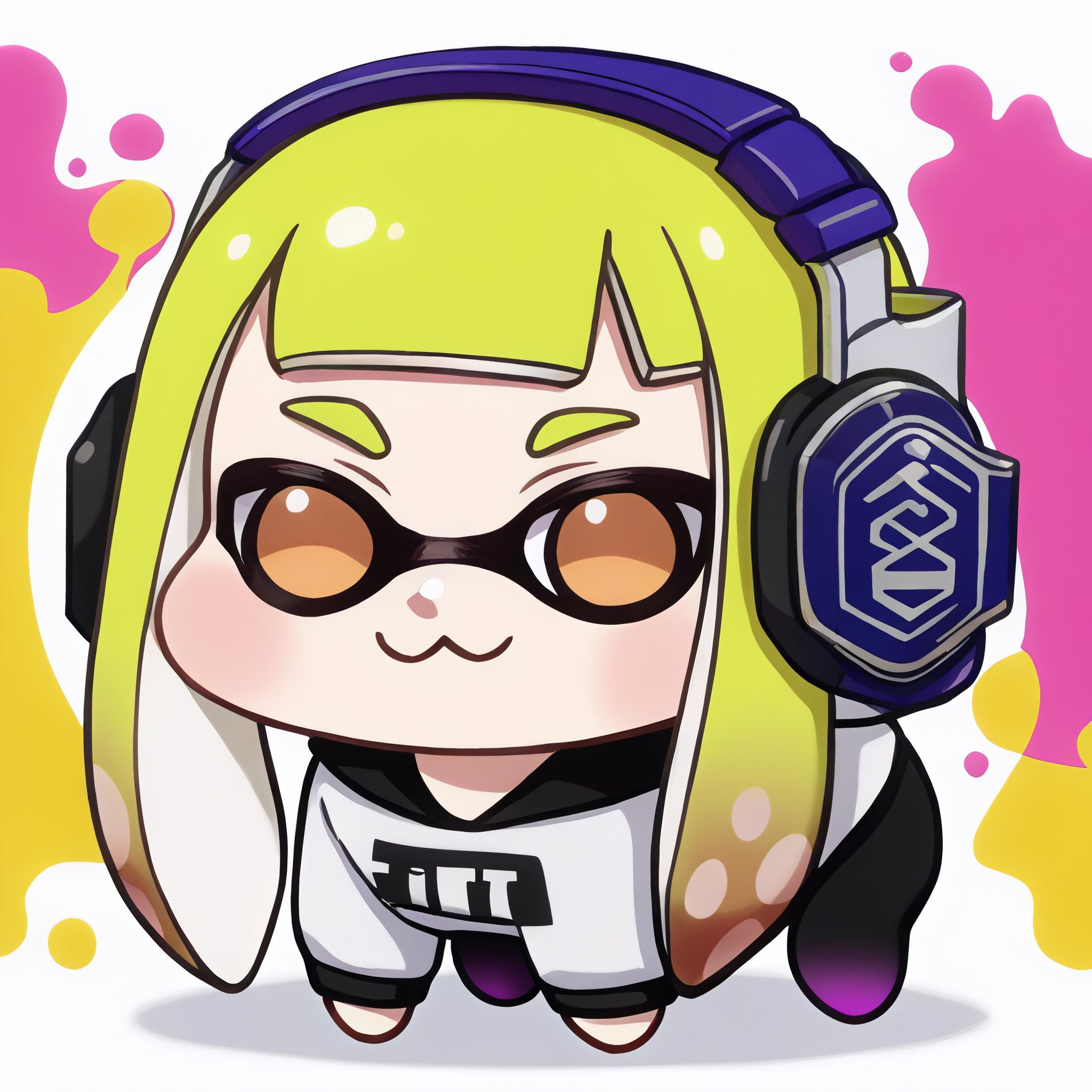 <lora:Doro_X_PDXL_V1:1> score_9 BREAK source_cartoon, doro, creature, ;3, chibi, four legs, no humans, paint splatter, abstract background, <lora:SplatoonInkling_PD_v030:0.9> splatoon inkling, tentacle hair, mask, headphones