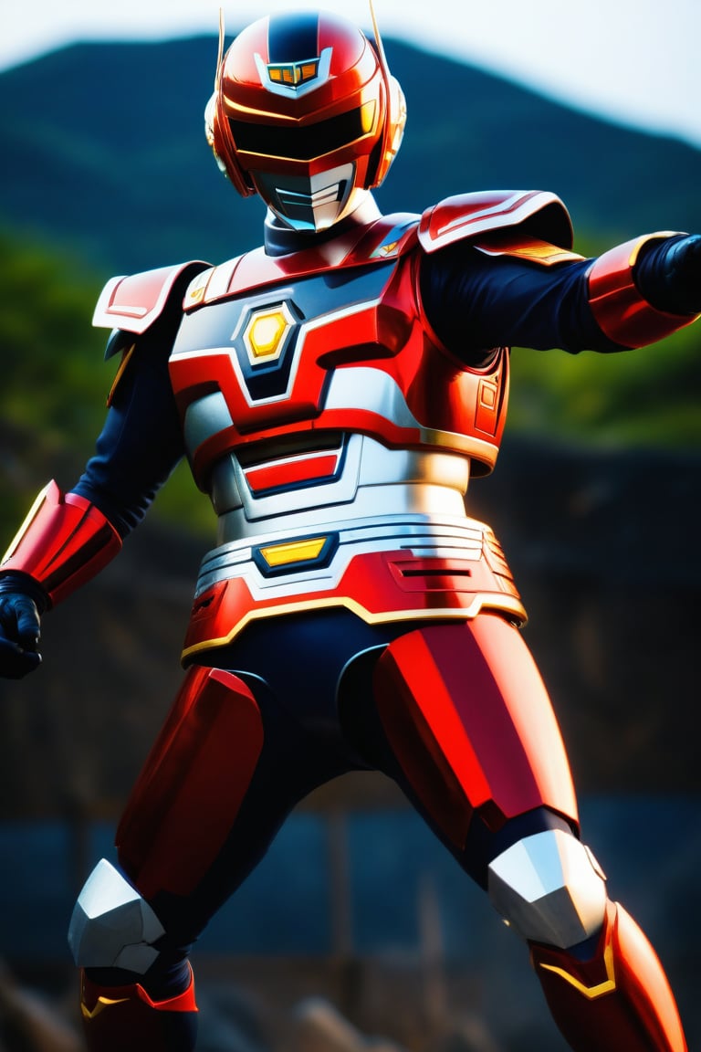  In a dynamic medium shot (1.3), the solo figure of Uchuukeiji stands out against a dark background with a wide-angle lens. He wears a suit of armor adorned with silver accents, his helmet gleaming in high contrast to his black attire. In a powerful action pose, he gazes directly at the viewer (1.3) with an intense expression, his eyes burning with a fiery passion. The ultra-detailed 8K masterclass image is rendered with sharp focus, showcasing every detail of this tokusatsu hero's heroic stance.,uchuukeiji