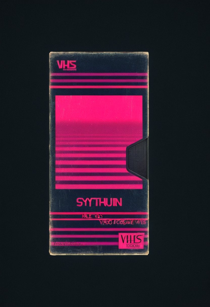 vhs-box, barcode, english text, 1boy, male focus, vhs casette, fake vhs tape box, synthwave, outrun, movie post parody, vhs box