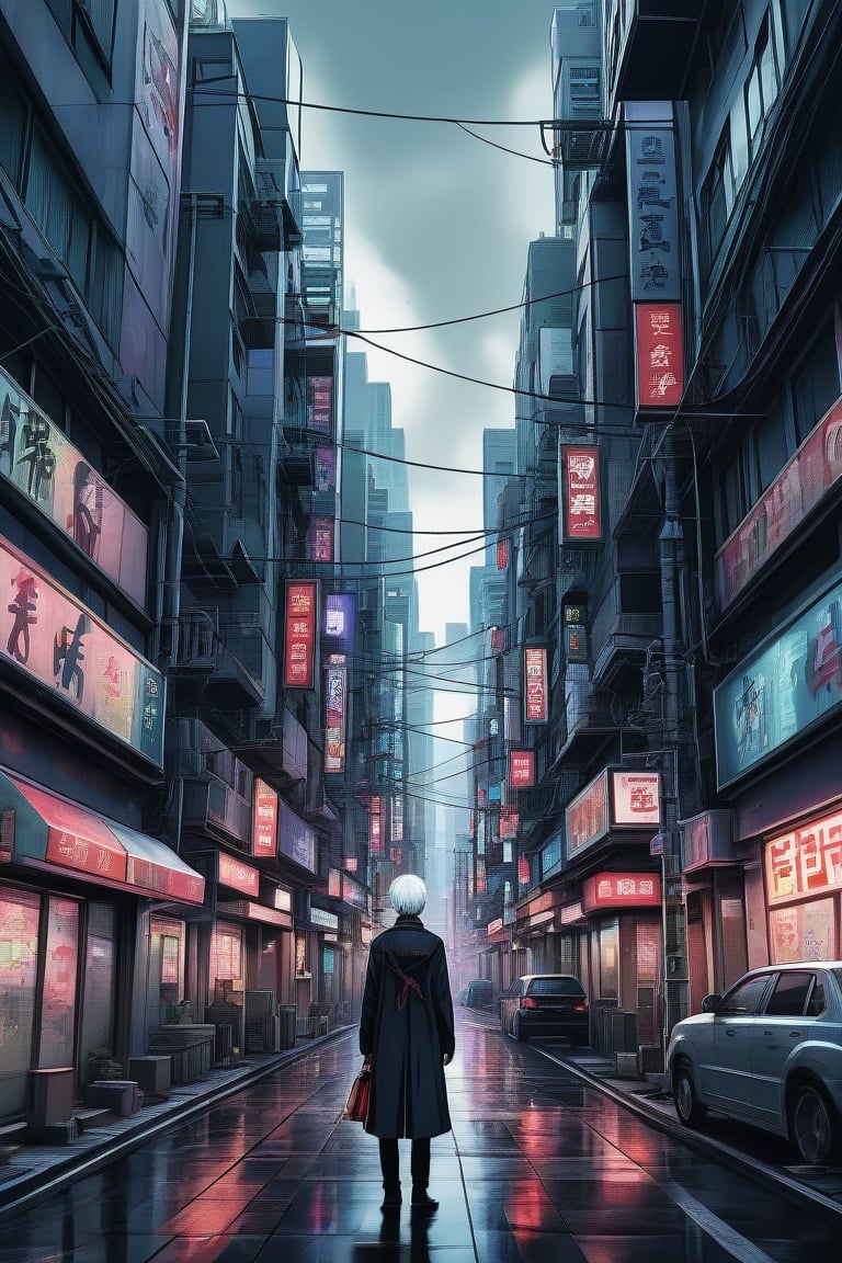 very aesthetic, absurdness, best quality, A digital illustration of a surreal Tokyo Ghoul background, intricate details