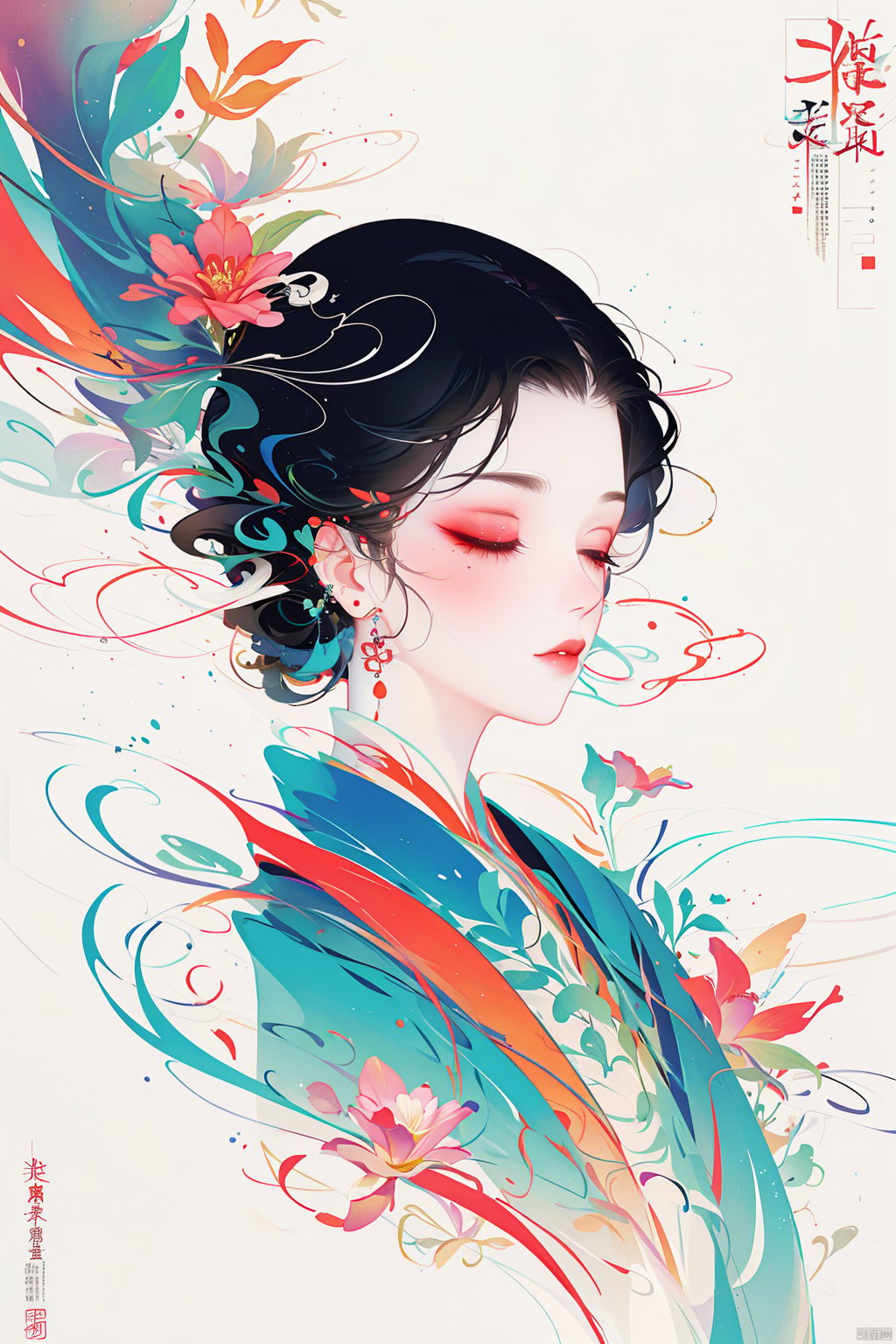  bpwc, 1girl, solo,black hair,closed mouth,closed eyes,flower,eyelashes, makeup, lea, hanfu,chinese clothes