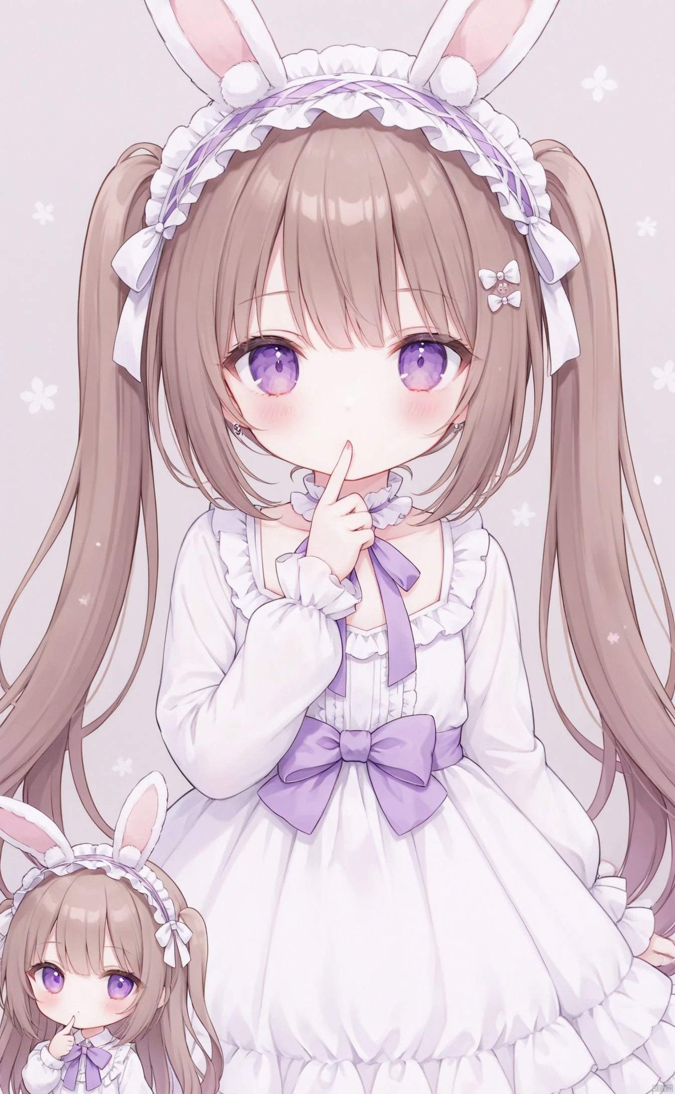  very long hair,twintails,loli,loli,loli,loli,loli,loli,loli,loli,loli,grossissementdedeuxcentsoixantepourcent_portrait,grossissementdedeuxcentsoixantepourcent_portrait,grossissementdedeuxcentsoixantepourcent_portrait,grossissementdedeuxcentsoixantepourcent_portrait,grossissementdedeuxcentsoixantepourcent_portrait,grossissementdedeuxcentsoixantepourcent_portrait,grossissementdedeuxcentsoixantepourcent_portrait,grossissementdedeuxcentsoixantepourcent_portrait,构图-yps98815-1_预览-on, 1girl, animal_ears, stuffed_toy, long_hair, rabbit_ears, dress, stuffed_animal, purple_eyes, stuffed_bunny, brown_hair, hair_ornament, white_dress, finger_to_mouth, lolita_hairband, lolita_fashion, chibi, blush, looking_at_viewer, hairband, long_sleeves, bow, two_side_up