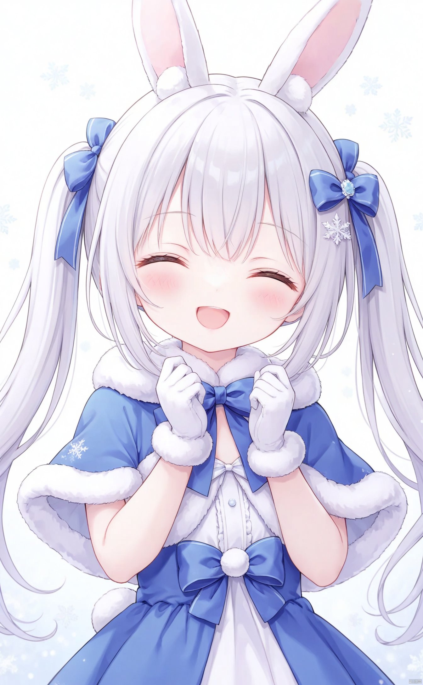  very long hair,twintails,loli,loli,loli,loli,loli,loli,loli,loli,loli,grossissementdedeuxcentsoixantepourcent_portrait,grossissementdedeuxcentsoixantepourcent_portrait,grossissementdedeuxcentsoixantepourcent_portrait,grossissementdedeuxcentsoixantepourcent_portrait,grossissementdedeuxcentsoixantepourcent_portrait,grossissementdedeuxcentsoixantepourcent_portrait,grossissementdedeuxcentsoixantepourcent_portrait,grossissementdedeuxcentsoixantepourcent_portrait,构图-yps98815-7_预览-on, 1girl, solo, closed_eyes, gloves, fur_trim, smile, capelet, animal_ears, white_gloves, long_hair, hair_ornament, bow, blush, jewelry, open_mouth, bangs, fur-trimmed_capelet, white_hair, rabbit_ears, facing_viewer, blue_bow, dress