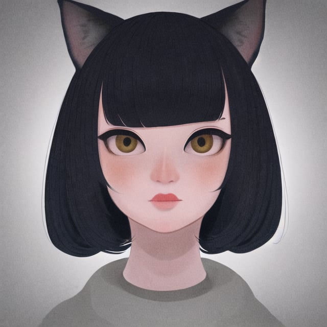 aestheticfi, 1girl, catgirl, cat ears, shorthair, hair over one eyes, black hair, golden eyes, cat eyes, slit pupil, glowing eyes, black background, masterpiece, best quality, amazing quality, very aesthetic, absurdres