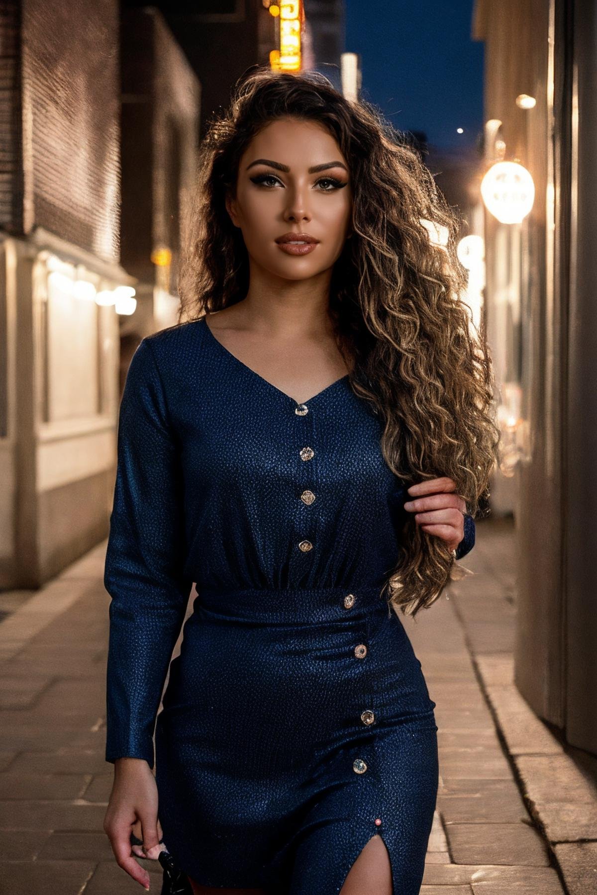 <lora:SC-Sarena_Banks:0.85>, photo of s4r3n4b4nk5, (cowboy shot:1.2), detailed background, black dress, walking at the city streets, night, High quality, epiCRealism, epiCPhoto