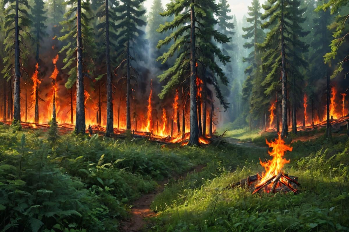 masterpiece,high resolution,detailed, <lora:fire_xl:0.8>,firemode, nature,scenery,forest