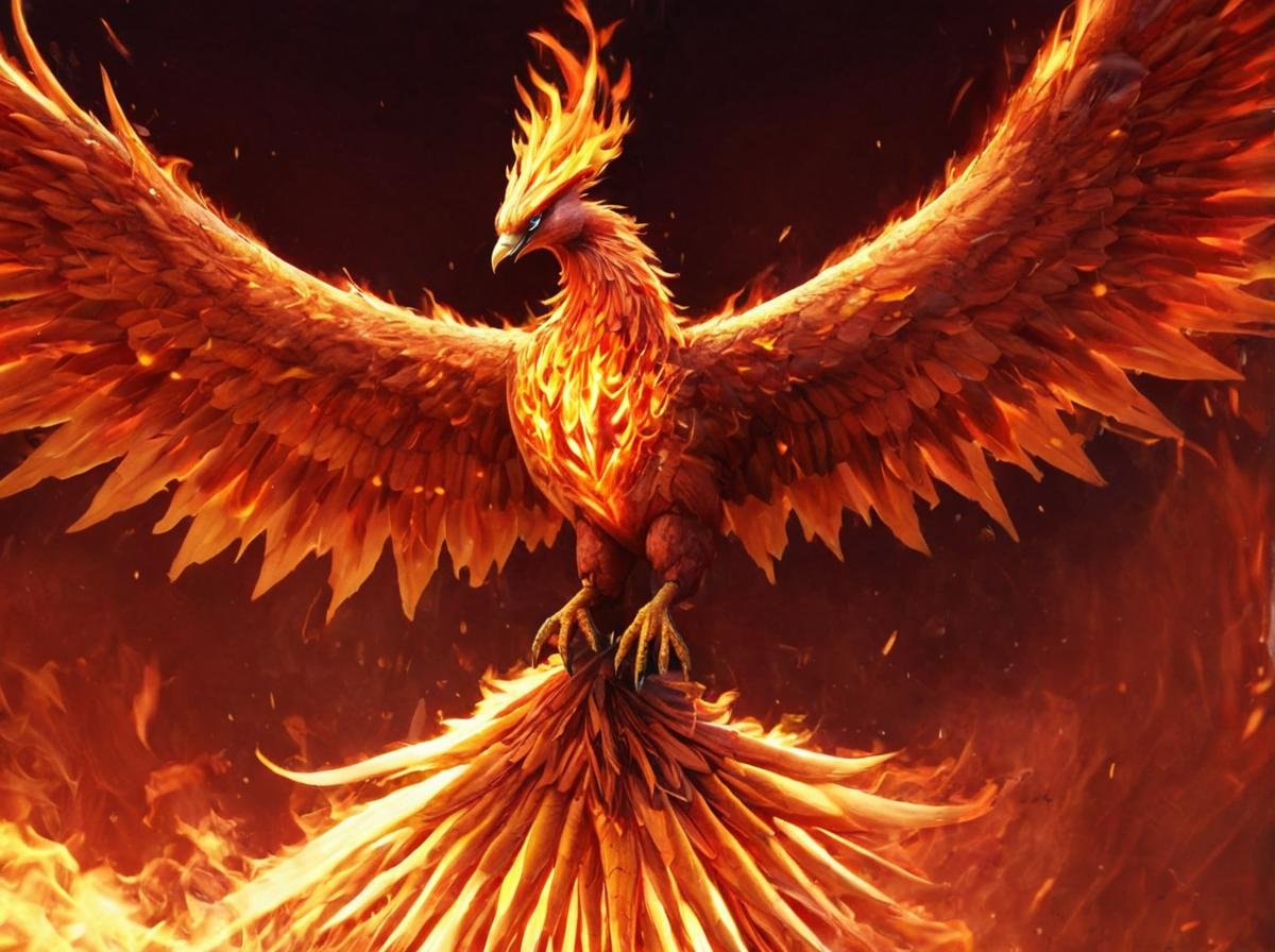 masterpiece,cinematic view,detailed,high resolution,detailed, <lora:fire_xl:0.8>, firemode,fire,wings,solo,phoenix