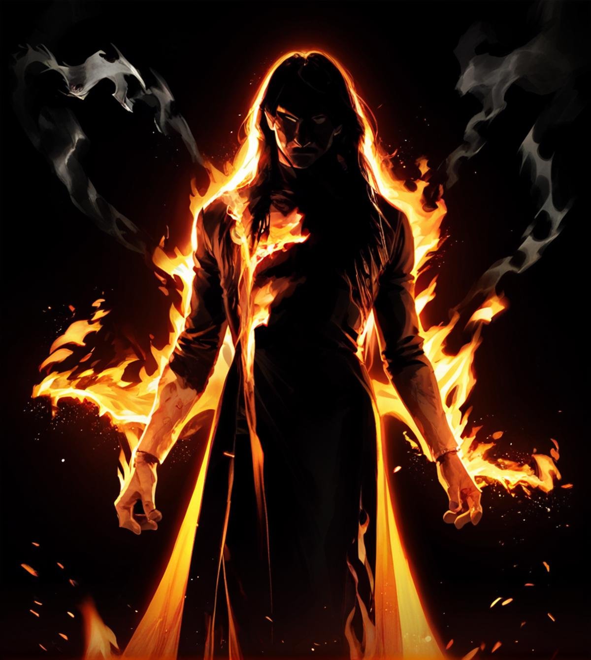 score_9, score_8_up, score_7_up, score_6_up, score_5_up, score_4_up,  <lora:fire:0.8>,firemode, , solo, fire, burning, 1boy, black background, standing, long hair, male focus