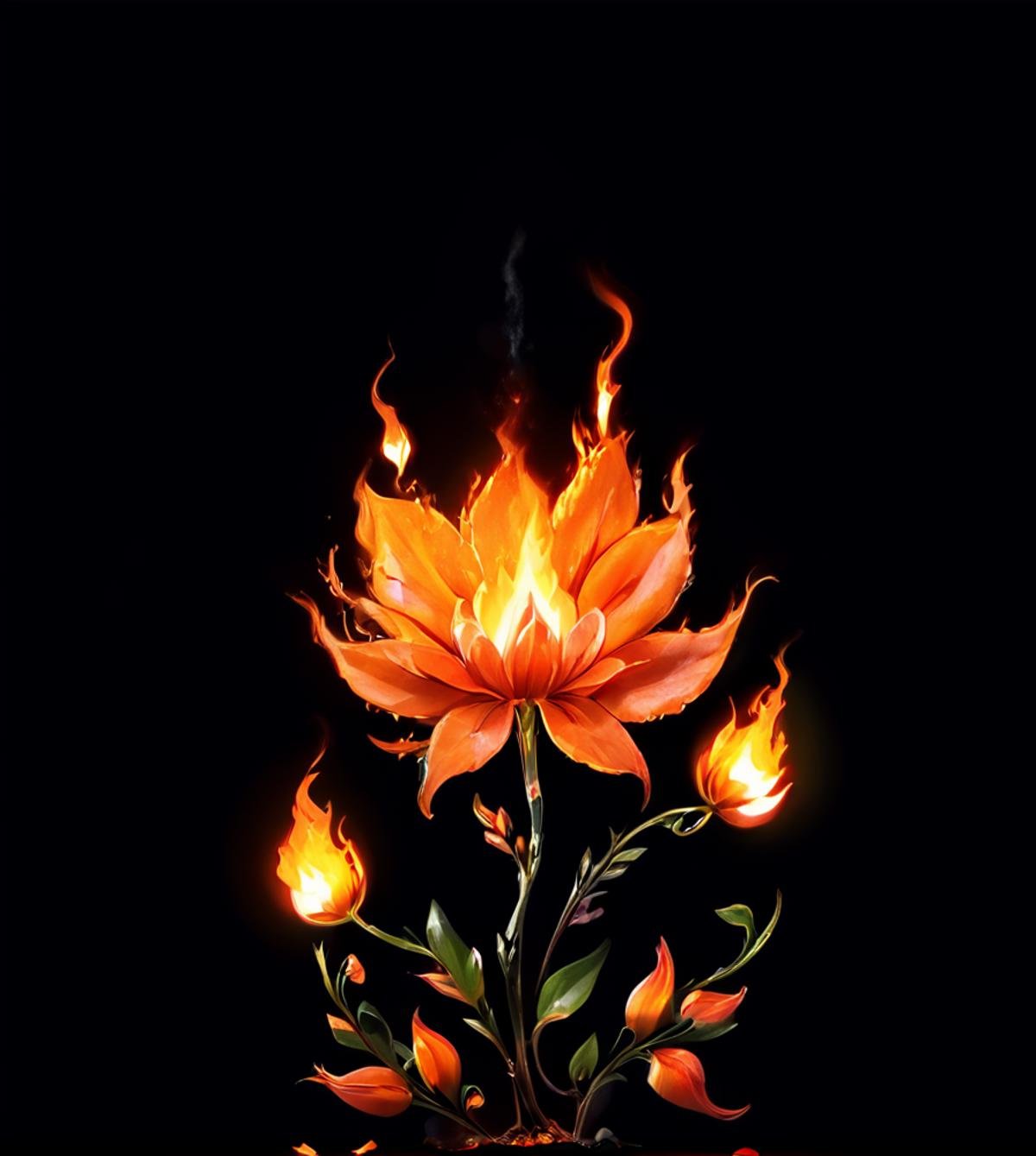 score_9, score_8_up, score_7_up, score_6_up, score_5_up, score_4_up, <lora:fire:0.8>,firemode, , black background, solo, no humans,,fire flower,petal,fire plant ,glow