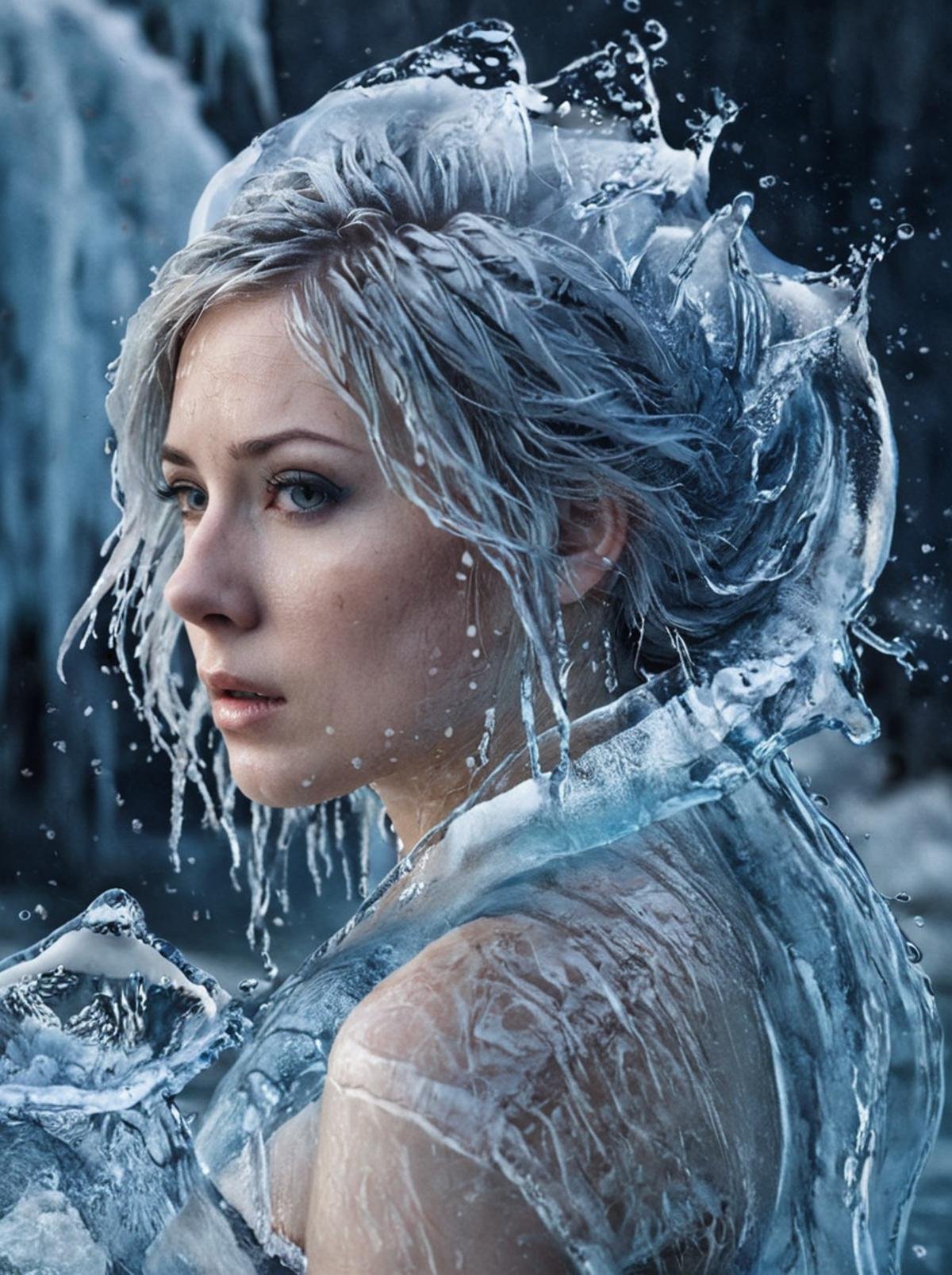 masterpiece,high resolution,detailed, <lora:water_xl:0.8> watermode,1girl,portrait,water style,ice hair,detailed,cinematic