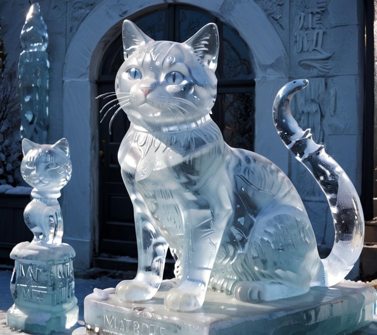 masterpiece,high resolution,detailed,<lora:water_xl:0.8>watermode,ice,statue,cat