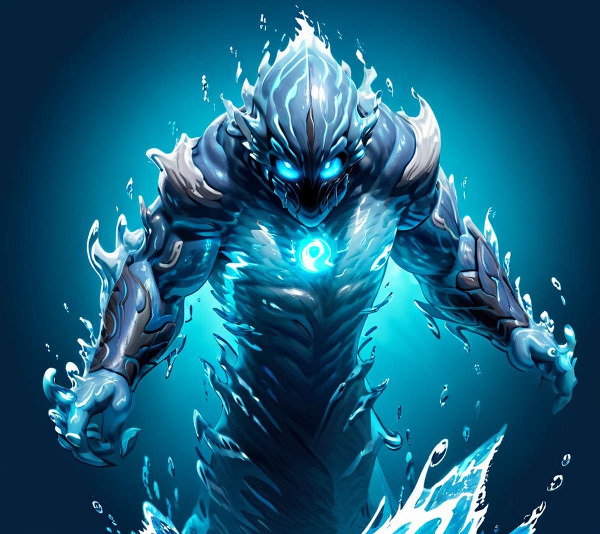 masterpiece,high resolution,detailed,<lora:water_xl:0.8>watermode, , blue skin, solo, no humans, , , water, glowing, transparent background, glowing eyes, blue theme