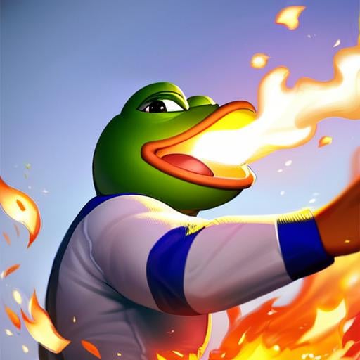 score_9, score_8_up, score_7_up, score_6_up, score_5_up, score_4_up,, <lora:FireBreath:1> breathing fire, pepe the frog , solo,1man,frog,open mouth, male, muscular, solo <lora:ponydiffusionv6_pepethefrog:1>,fire bolt,blowing fire,shadows, analog photo, ziprealism, masterpiece,side view,apocalipse backround,world end backround