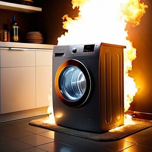 washing machine, <lora:FireBreath:0.7> breathing fire, indoors